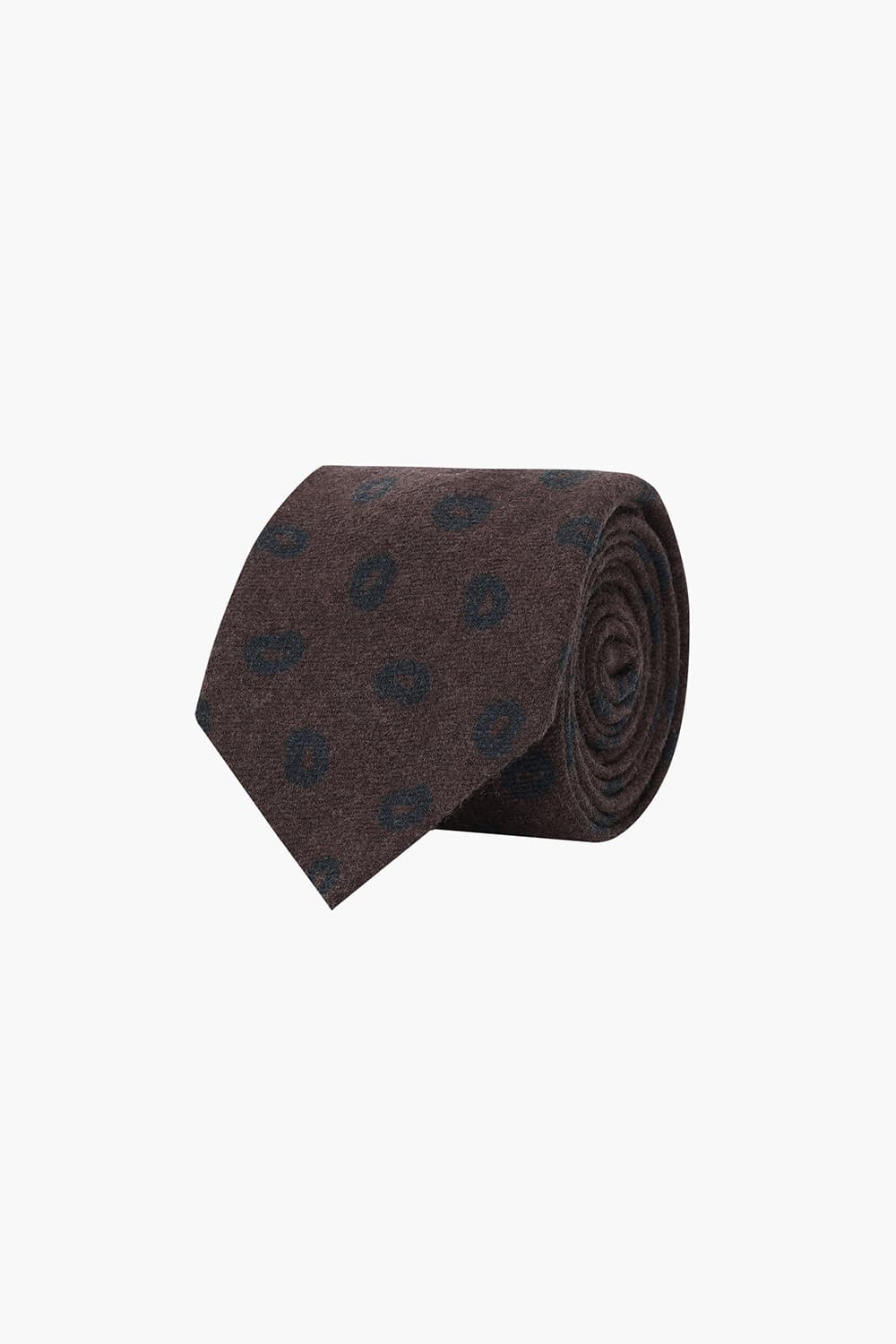 울 일러스트 패턴 115 다크브라운 넥타이