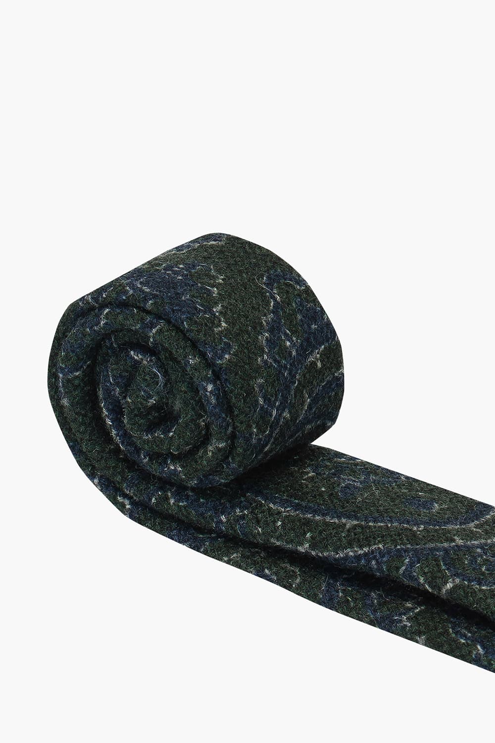 울 실크 혼방 기하학 패턴 108 다크그린 넥타이