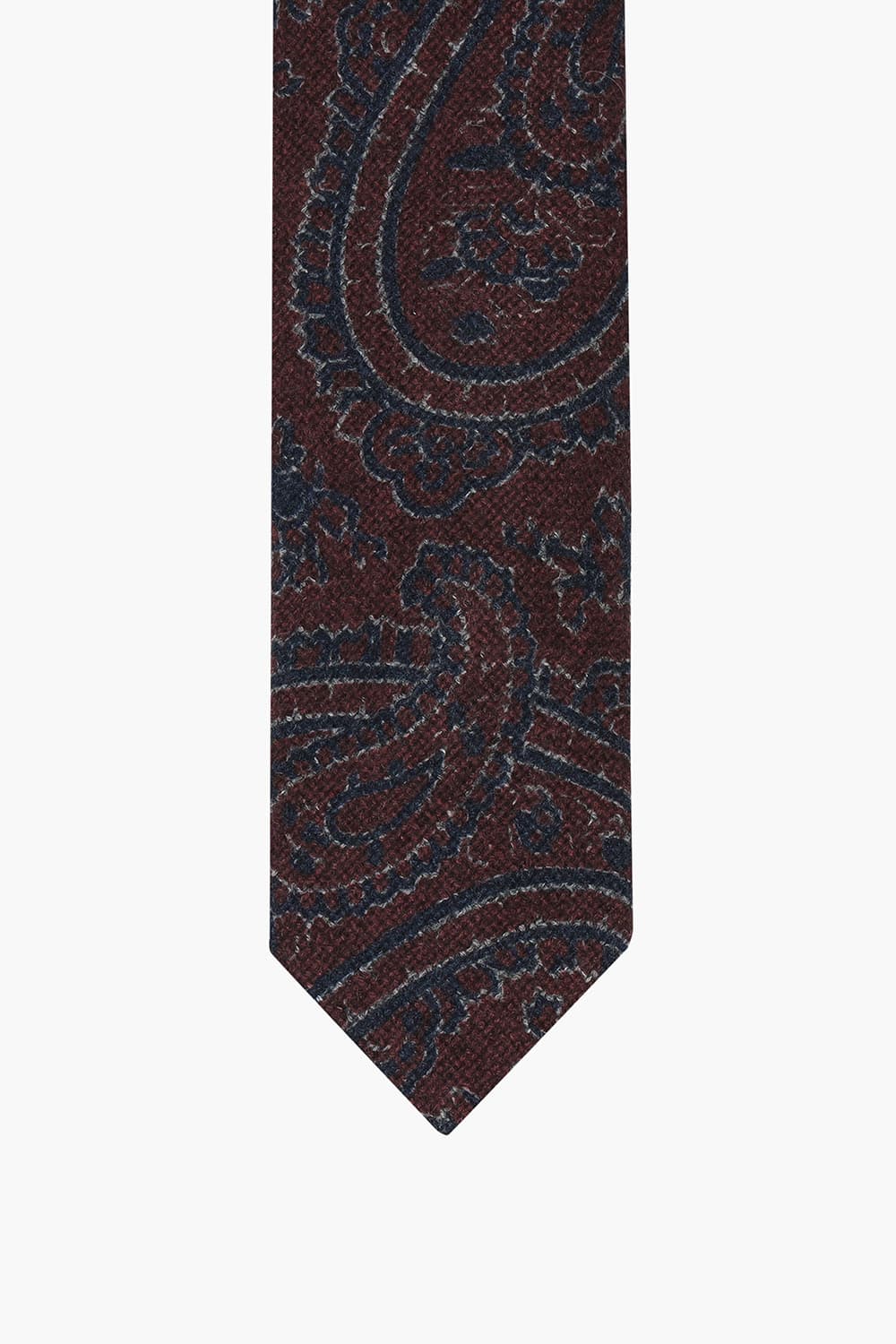 울 실크 혼방 기하학 패턴 108 버건디 넥타이