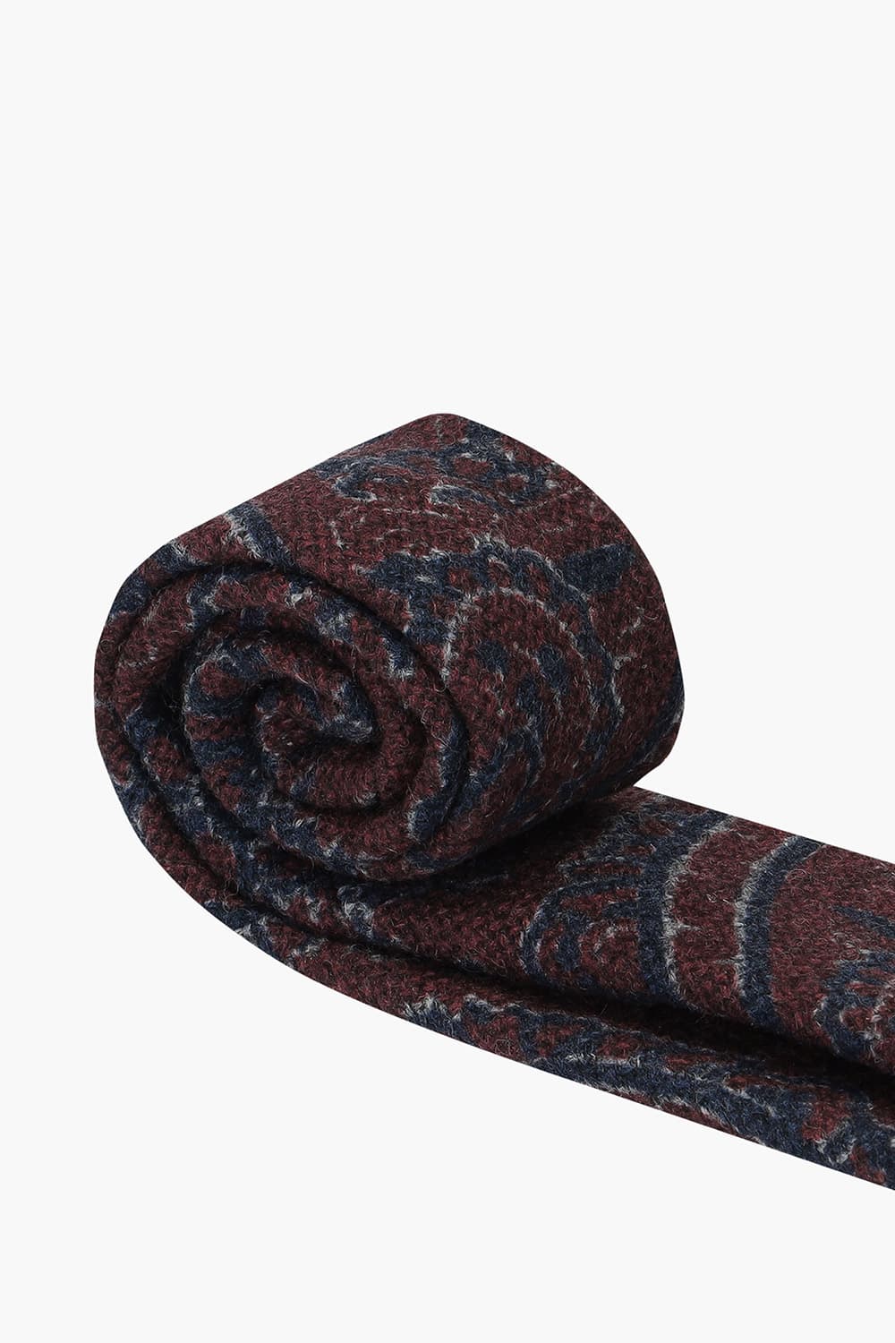 울 실크 혼방 기하학 패턴 108 버건디 넥타이