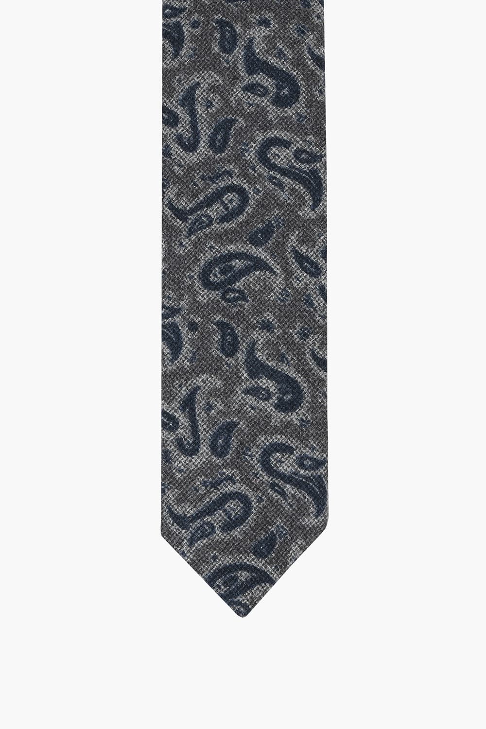 울 실크 혼방 기하학 패턴 107 차콜그레이 넥타이