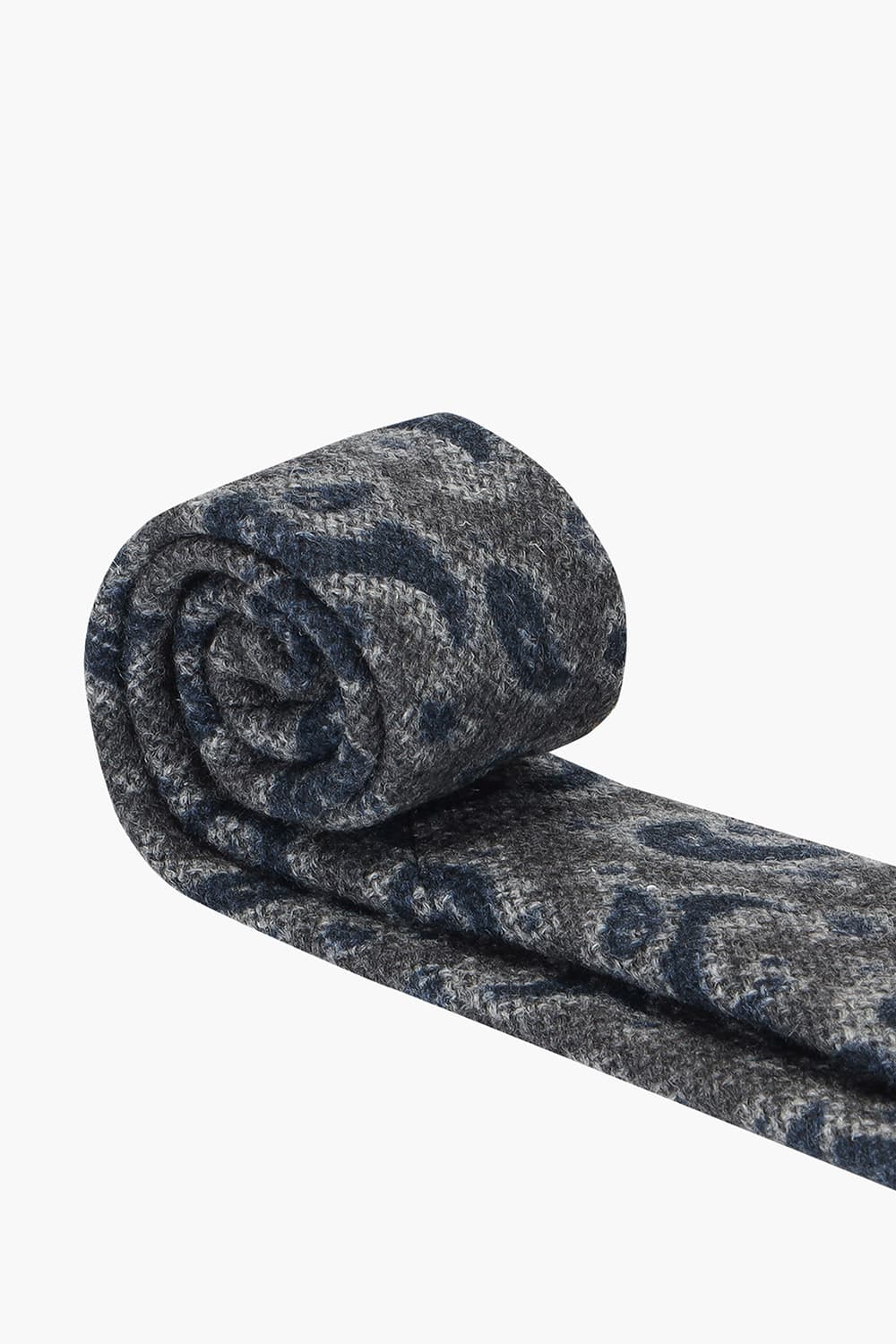 울 실크 혼방 기하학 패턴 107 차콜그레이 넥타이