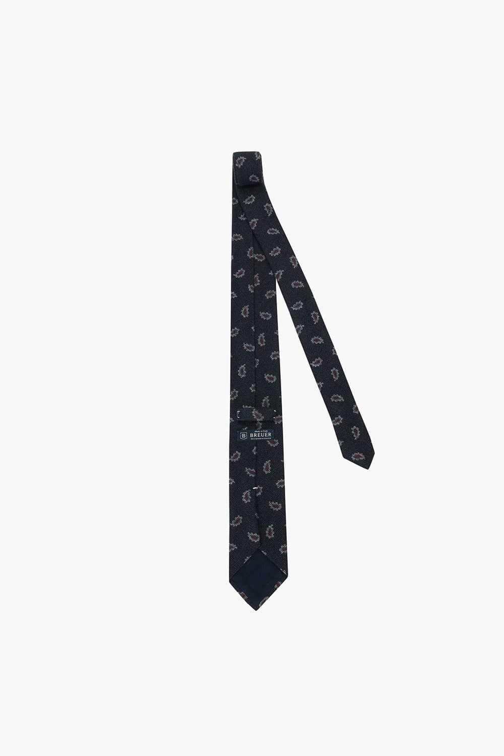 울 실크 혼방 일러스트 패턴 102 다크네이비 넥타이