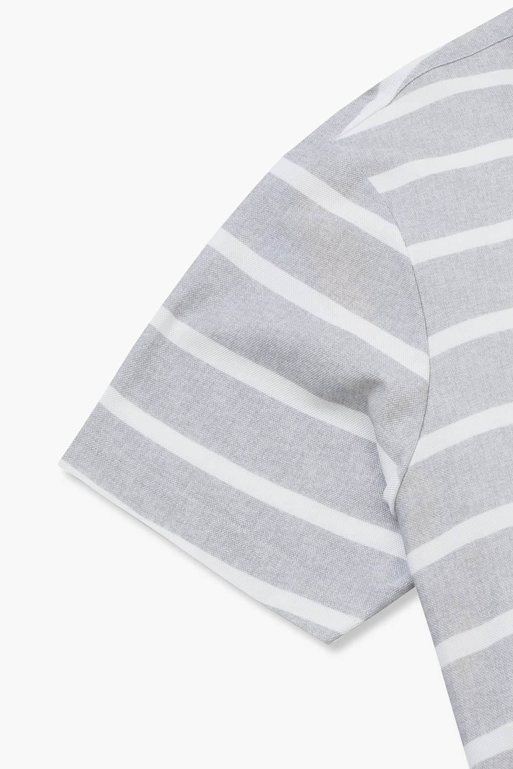 코튼 스트라이프 버튼 다운 505 라이트그레이 반소매 티셔츠