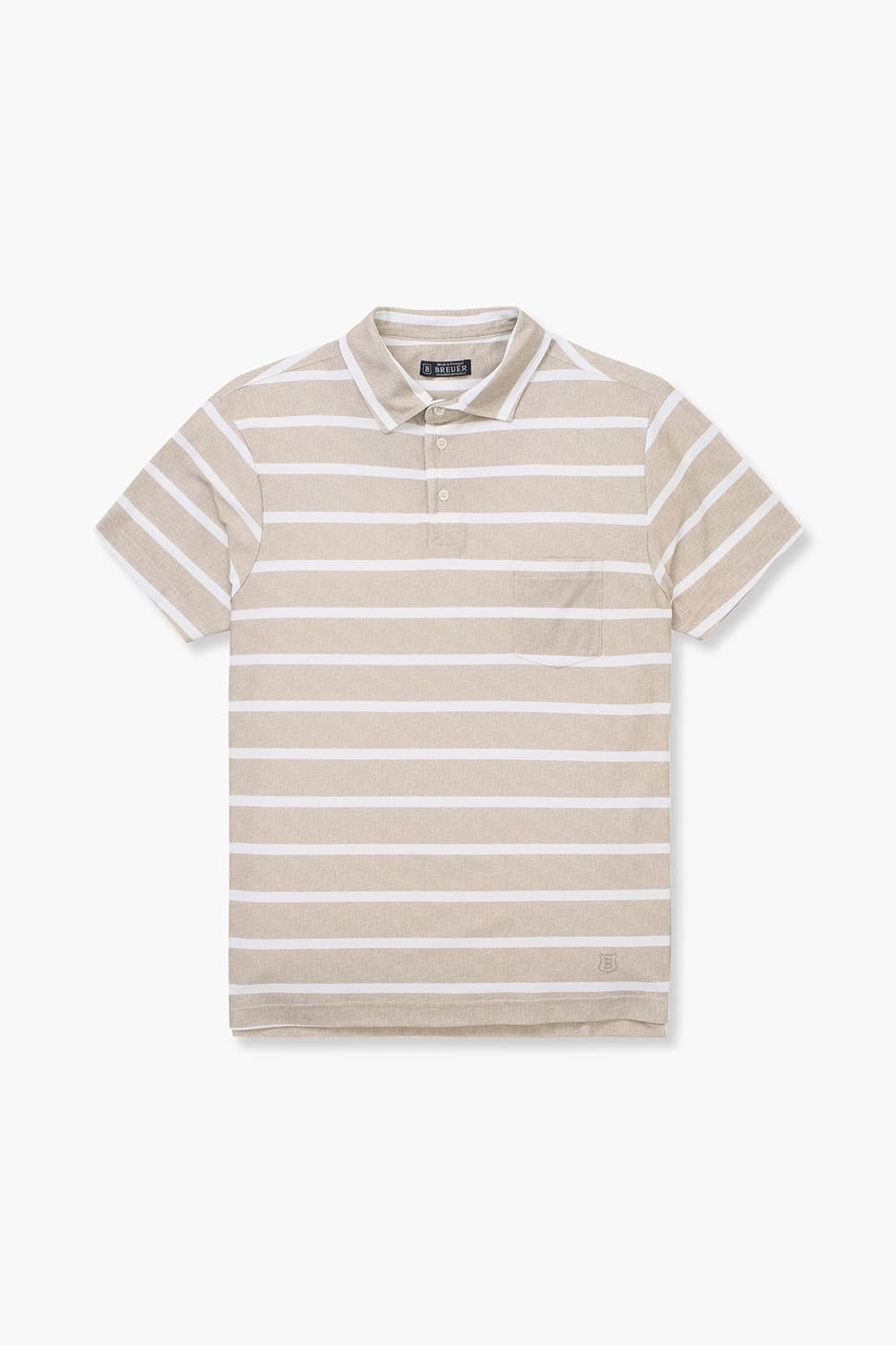 코튼 스트라이프 버튼 다운 505 베이지 반소매 티셔츠