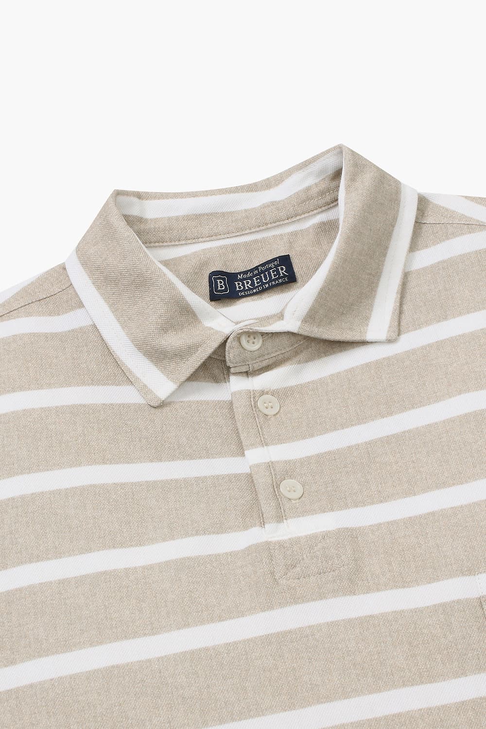 코튼 스트라이프 버튼 다운 505 베이지 반소매 티셔츠