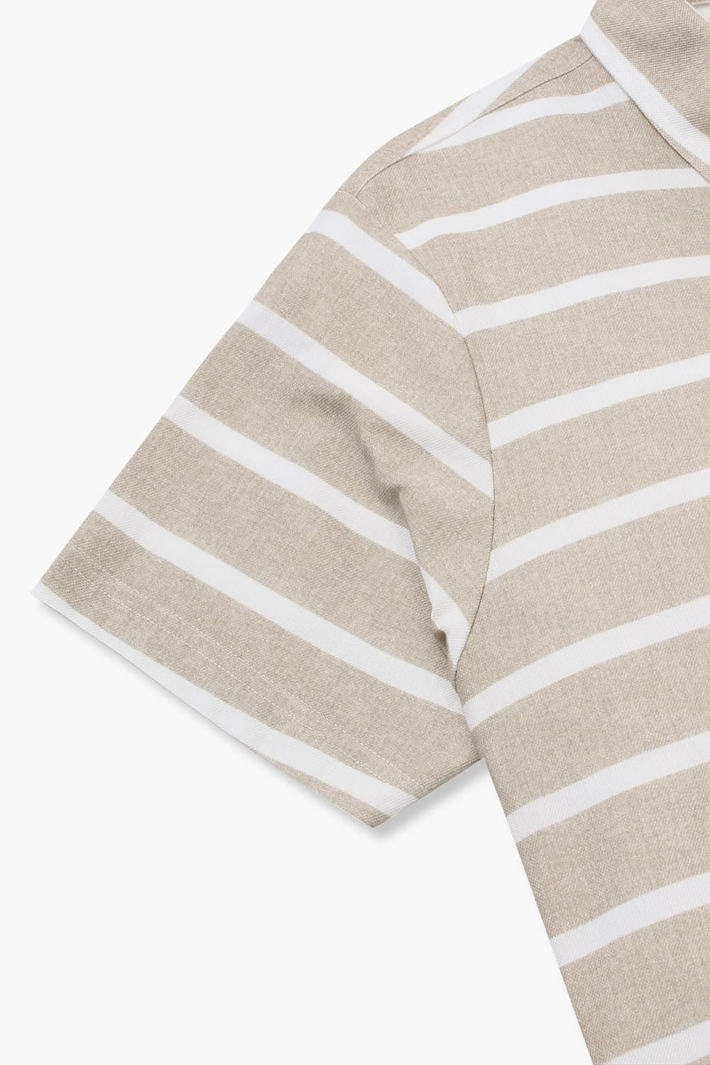 코튼 스트라이프 버튼 다운 505 베이지 반소매 티셔츠