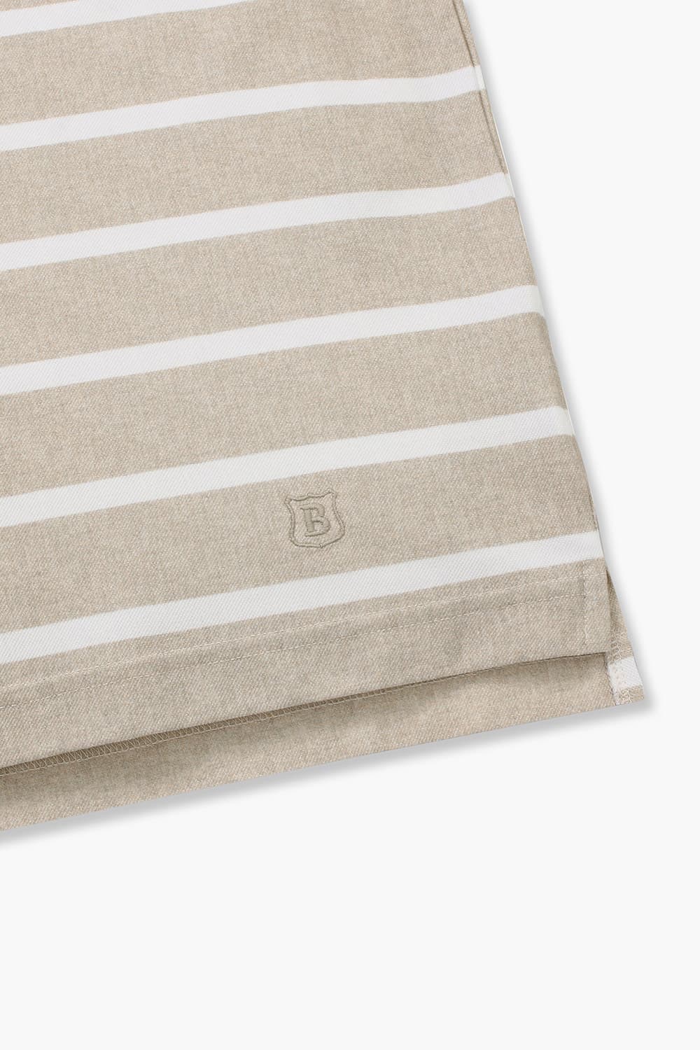 코튼 스트라이프 버튼 다운 505 베이지 반소매 티셔츠