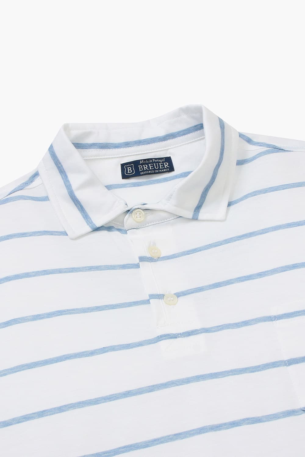 코튼 스트라이프 버튼 다운 503 라이트블루 반소매 티셔츠