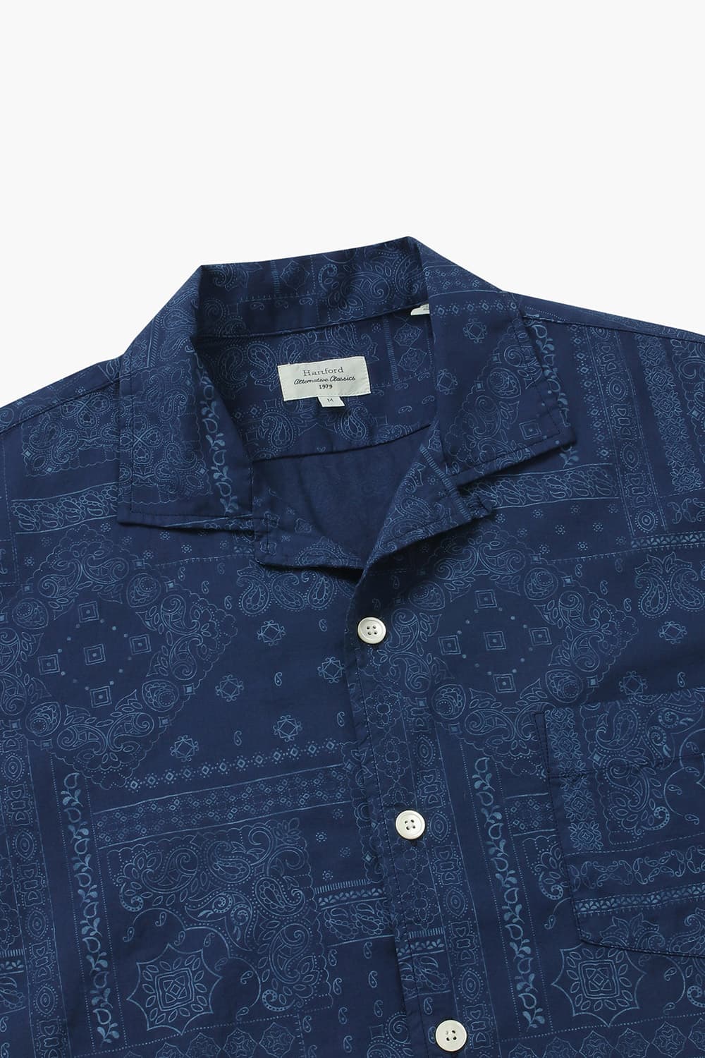 코튼 웨스턴 패턴 테일러드 카라 015 네이비 반소매 셔츠