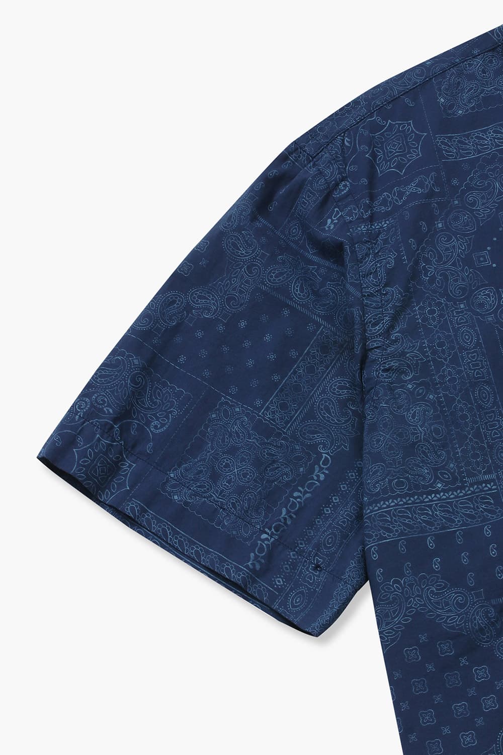 코튼 웨스턴 패턴 테일러드 카라 015 네이비 반소매 셔츠