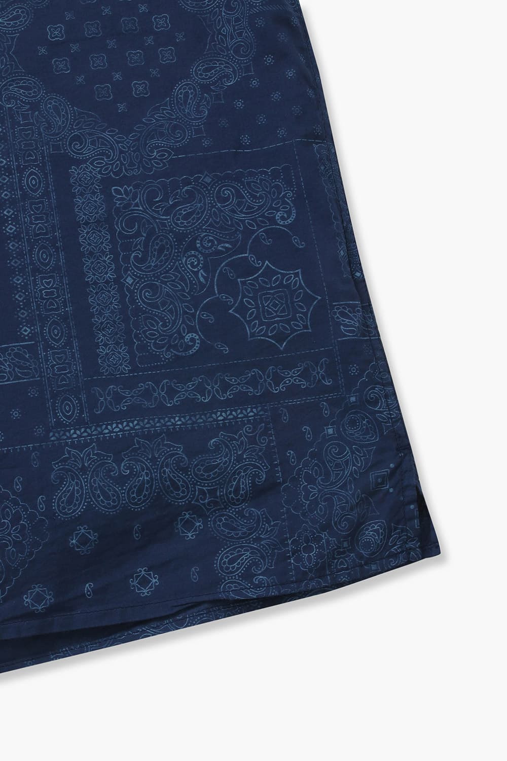 코튼 웨스턴 패턴 테일러드 카라 015 네이비 반소매 셔츠