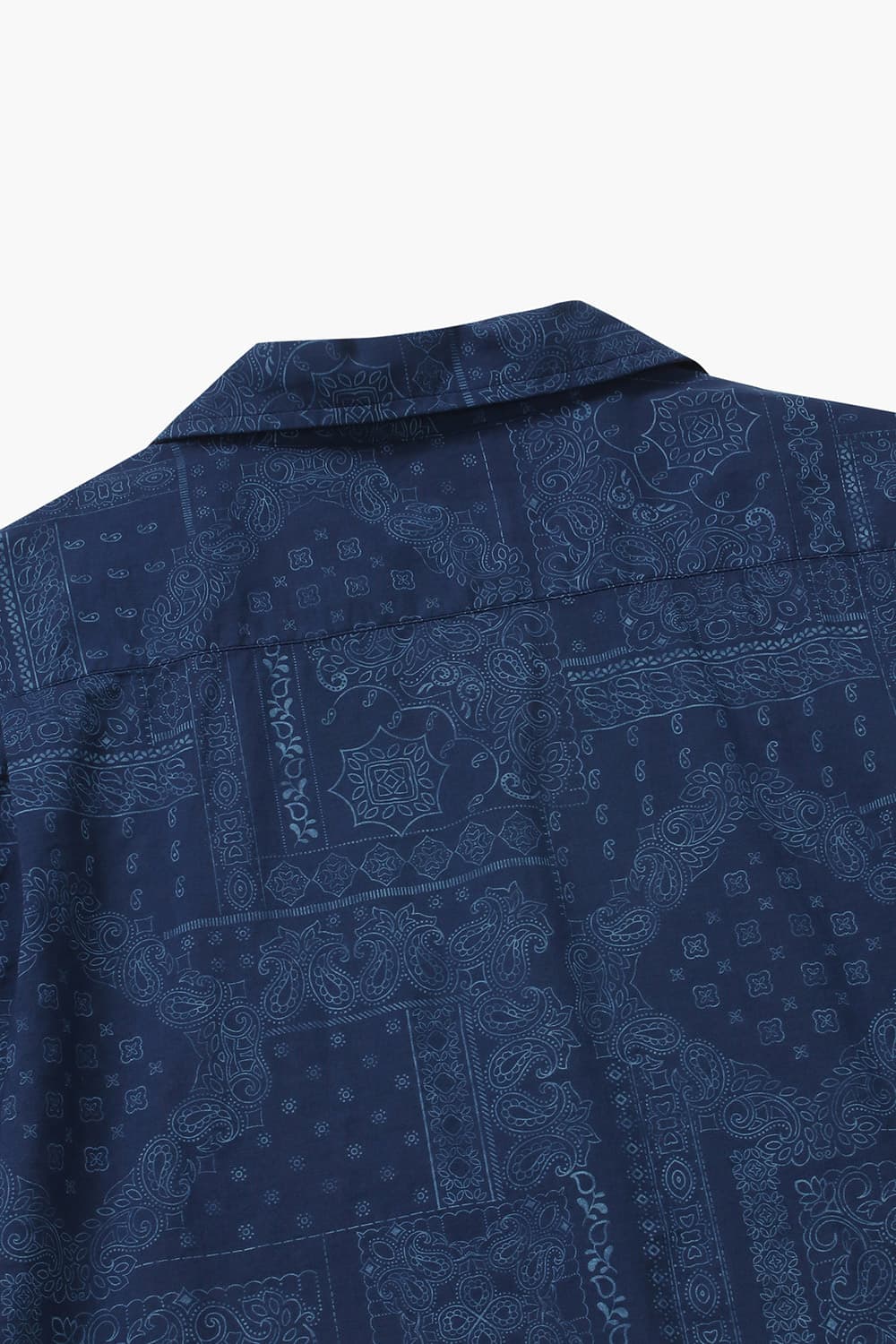 코튼 웨스턴 패턴 테일러드 카라 015 네이비 반소매 셔츠