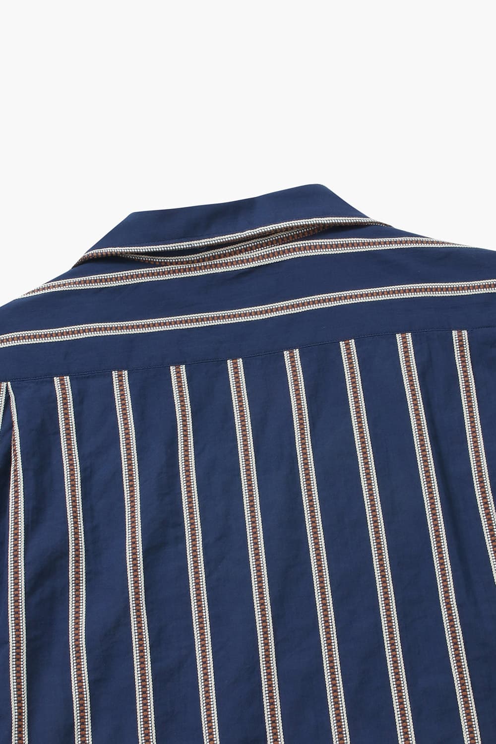 코튼 스트라이프 테일러드 카라 013 네이비 반소매 셔츠