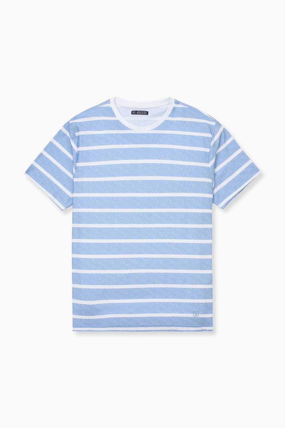 코튼 스트라이프 크루넥 513 블루 반소매 티셔츠