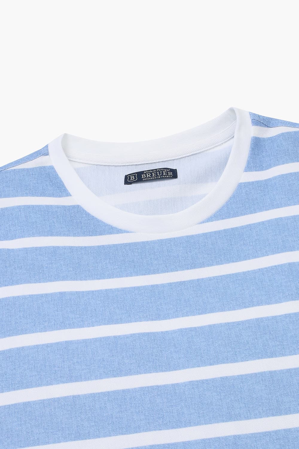코튼 스트라이프 크루넥 513 블루 반소매 티셔츠