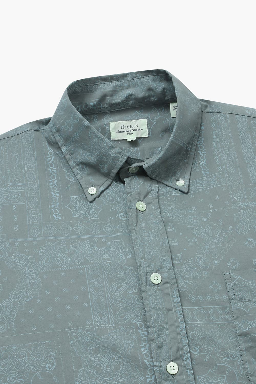 PITT 코튼 웨스턴 패턴 버튼 다운 카라 006 블루그린 셔츠