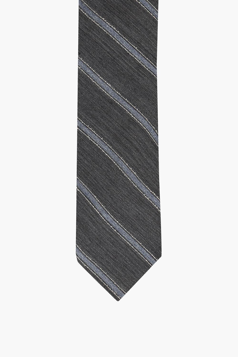 울 실크 혼방 스트라이프 108 차콜그레이 넥타이