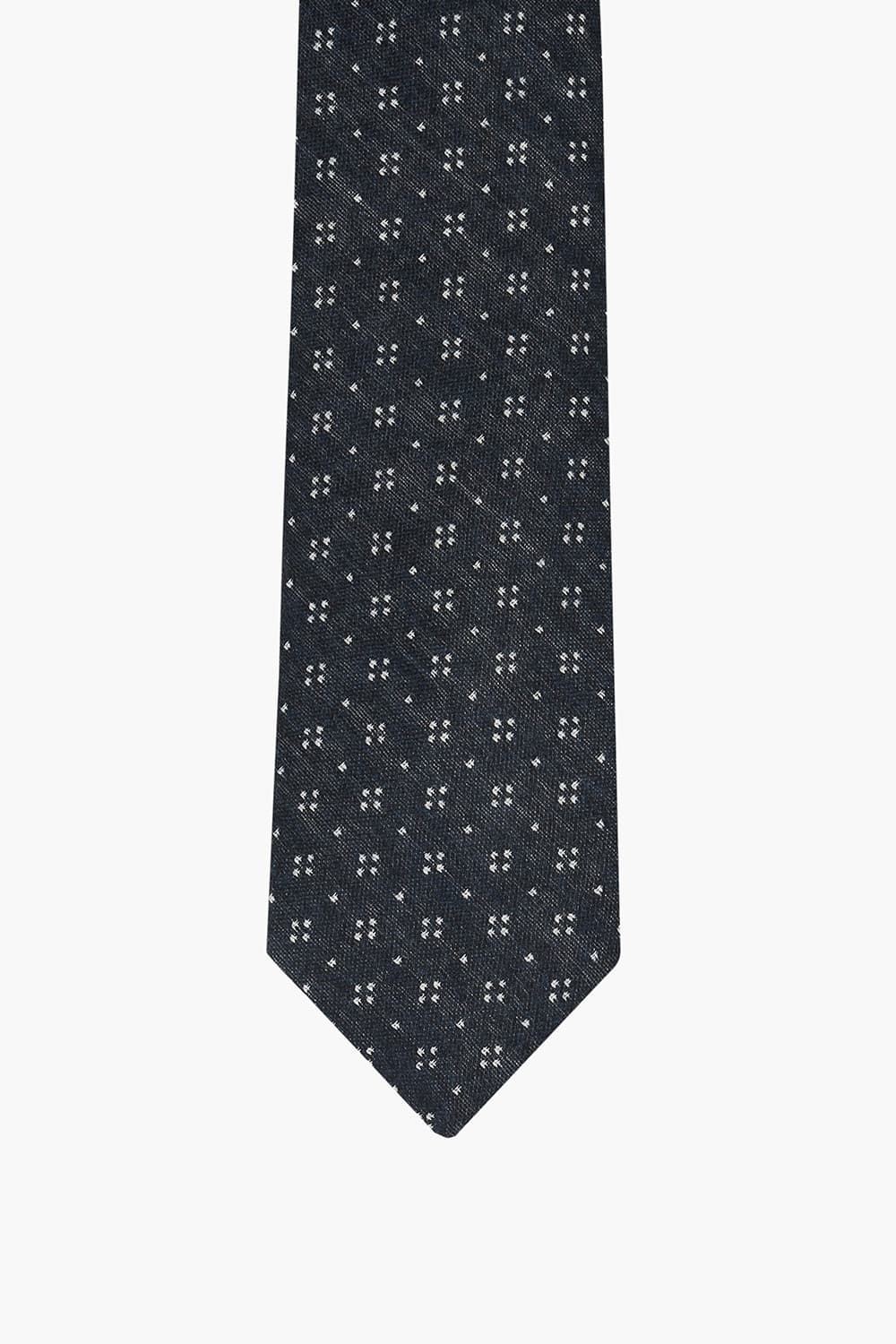 울 실크 혼방 플라워 자수 119 다크네이비 넥타이