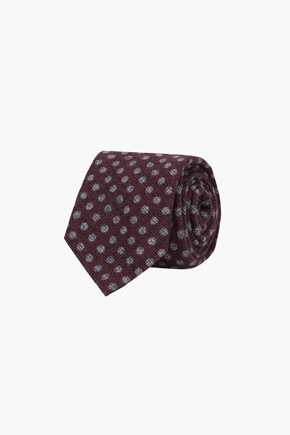 울 실크 혼방 도트 패턴 105 버건디 넥타이