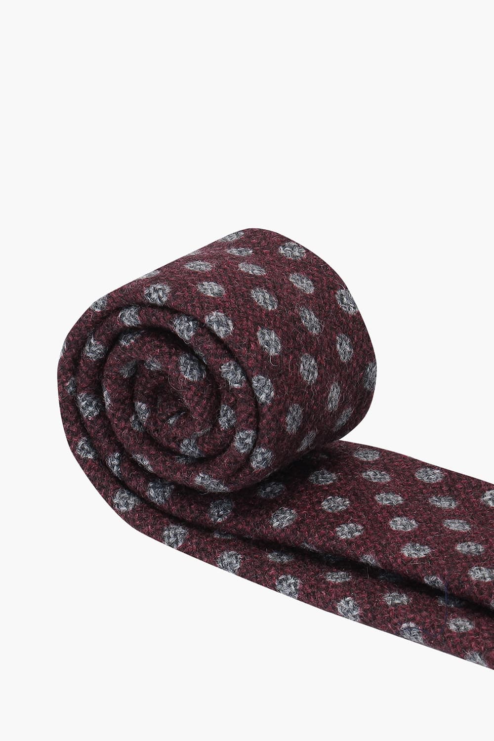 울 실크 혼방 도트 패턴 105 버건디 넥타이