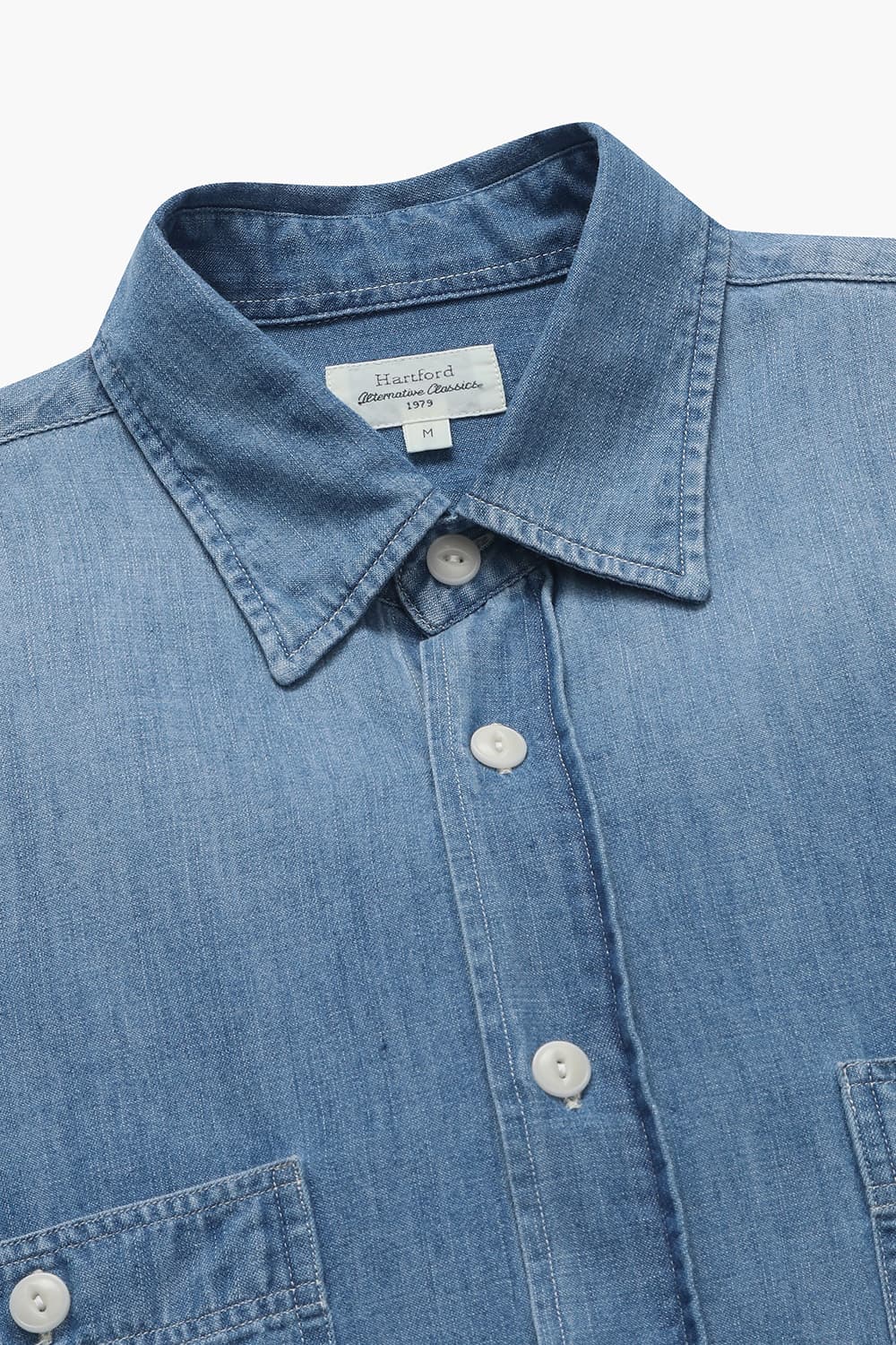 POCKET 중청 데님 버튼 다운 투 포켓 113 블루 셔츠