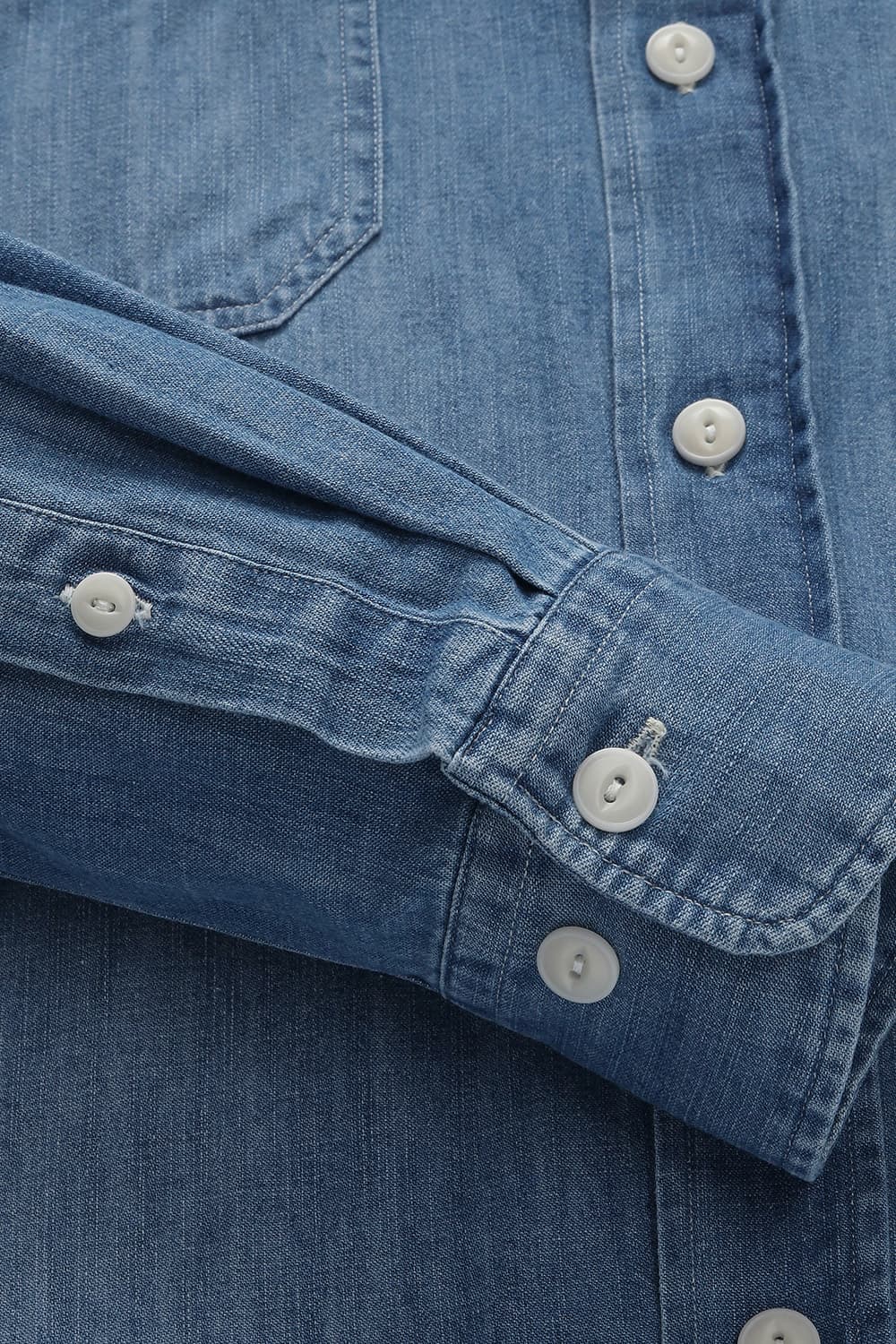 POCKET 중청 데님 버튼 다운 투 포켓 113 블루 셔츠