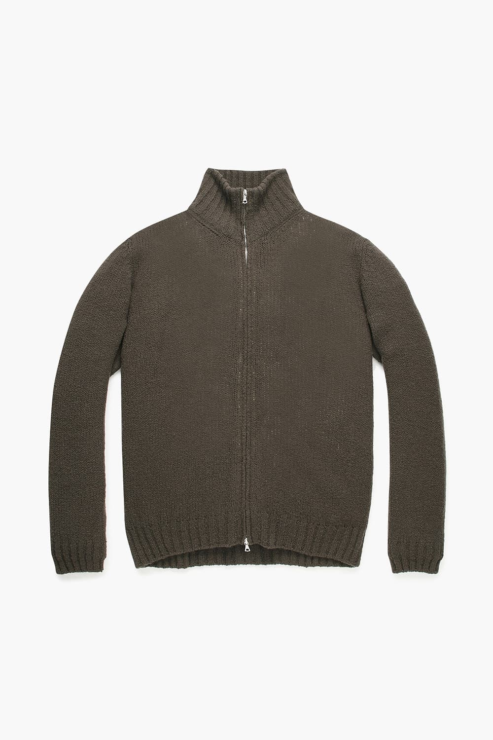 울 하프 집업 101 카키브라운 긴소매 니트