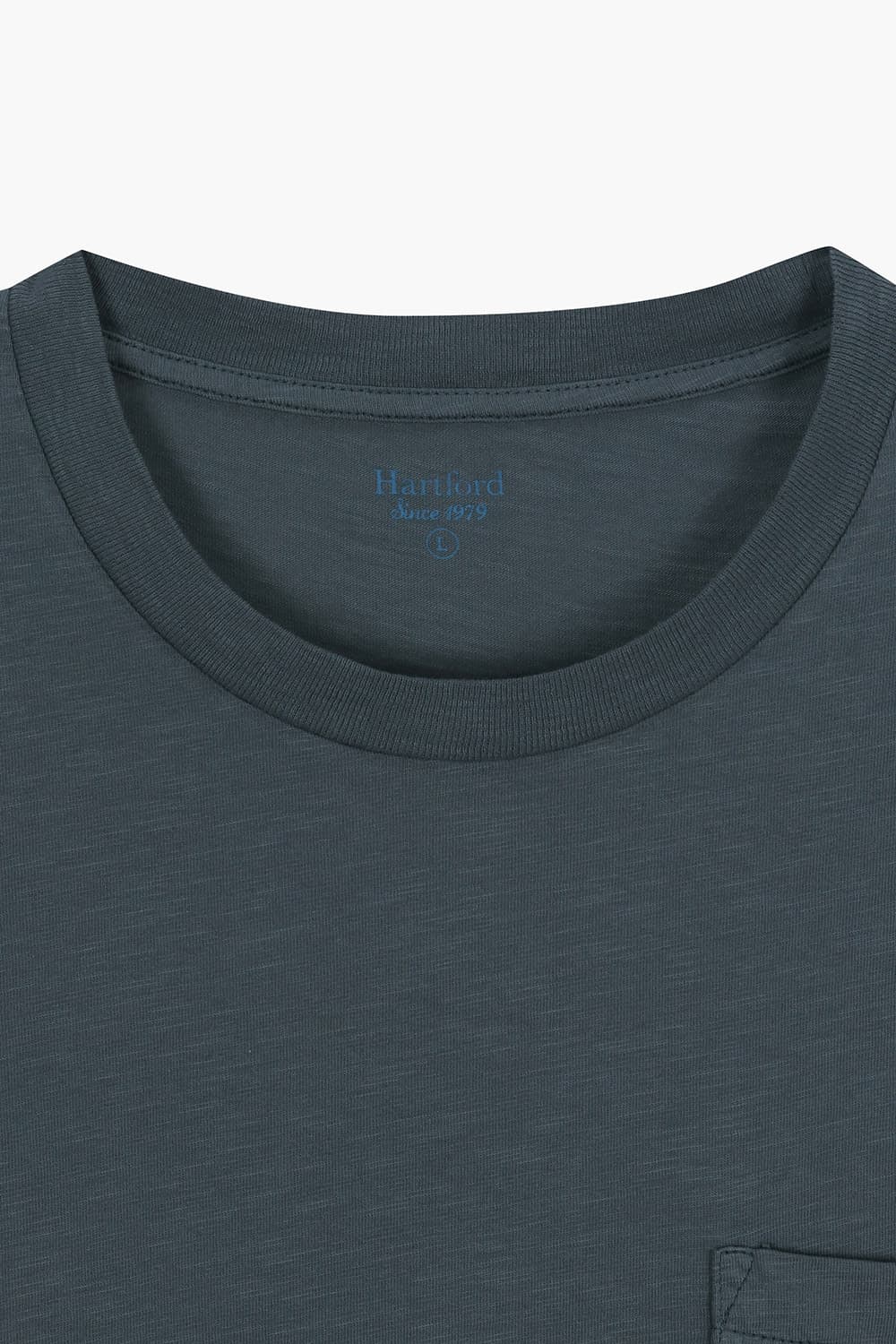 코튼 포켓 크루넥 504 블루그린 반소매 티셔츠