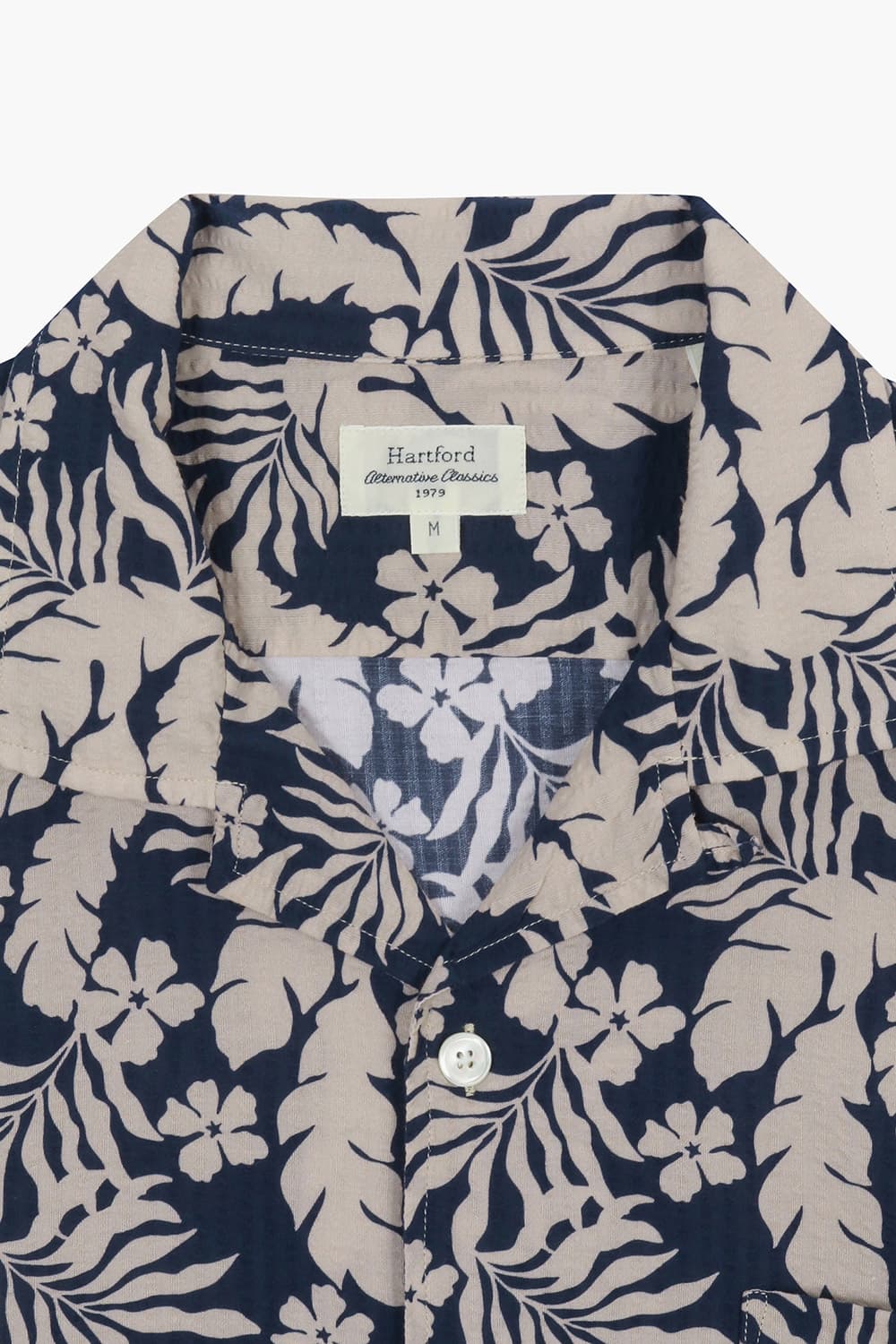 코튼 하와이안 테일러드 카라 508 다크네이비 반소매 셔츠