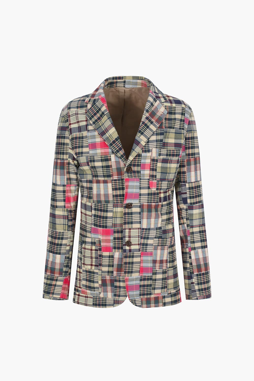 JON 코튼 타탄 체크 패치워크 103 네이비 테일러드 자켓
