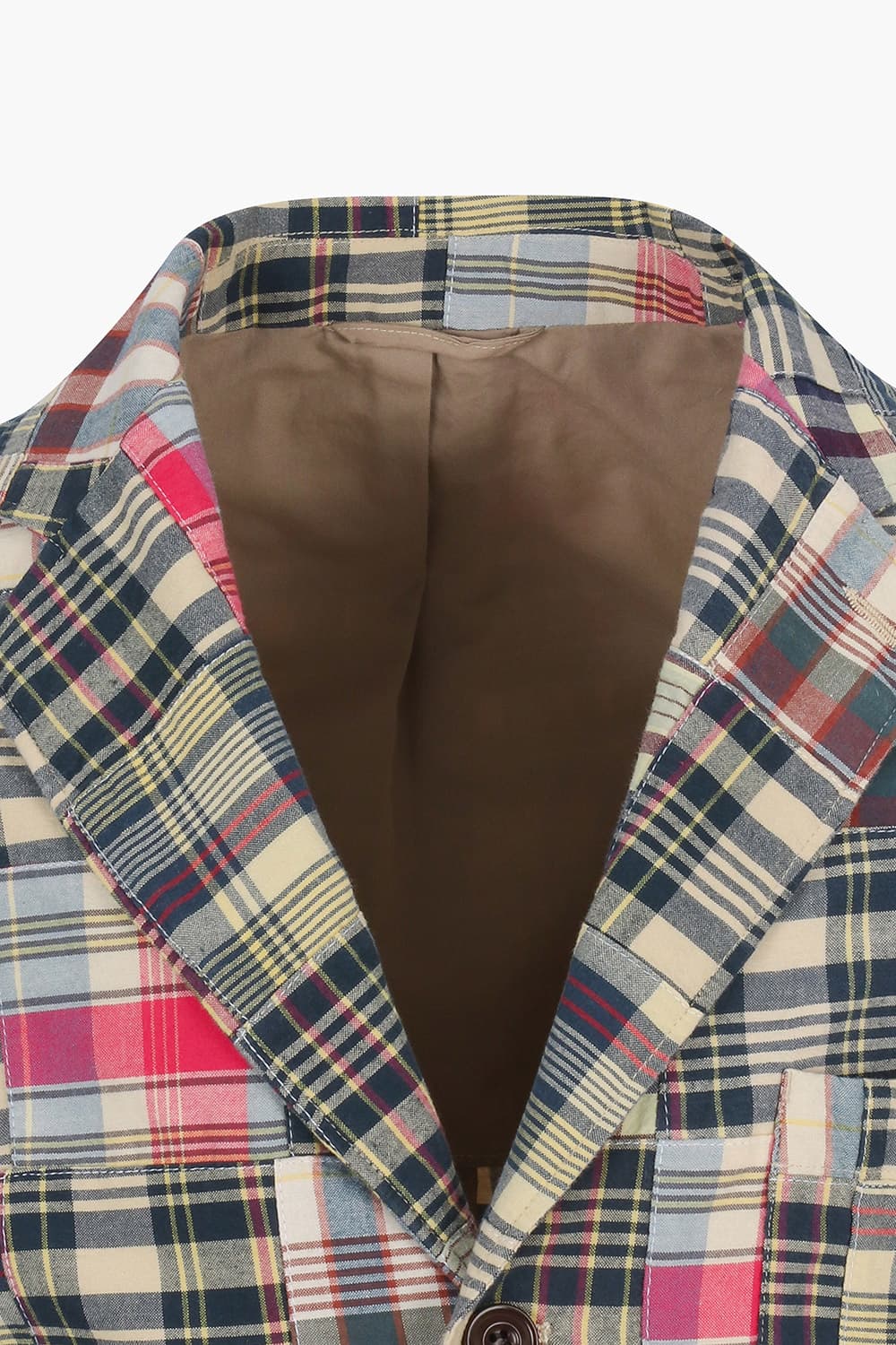 JON 코튼 타탄 체크 패치워크 103 네이비 테일러드 자켓