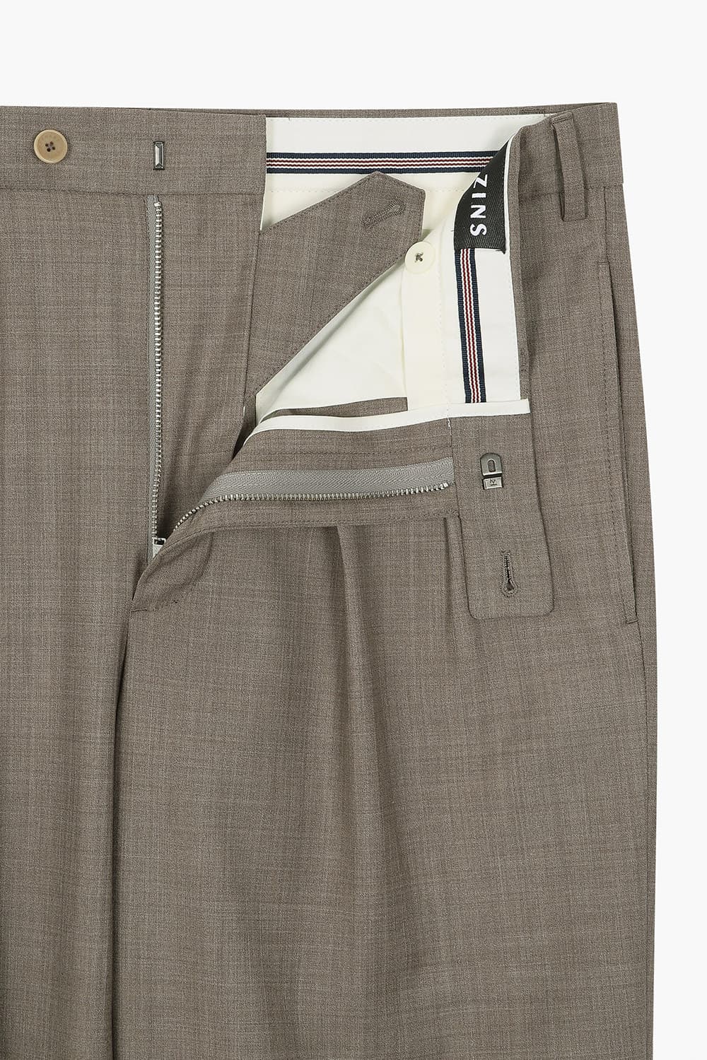 BAC J 울 혼방 더블 핀턱 슬림 101 브라운 팬츠