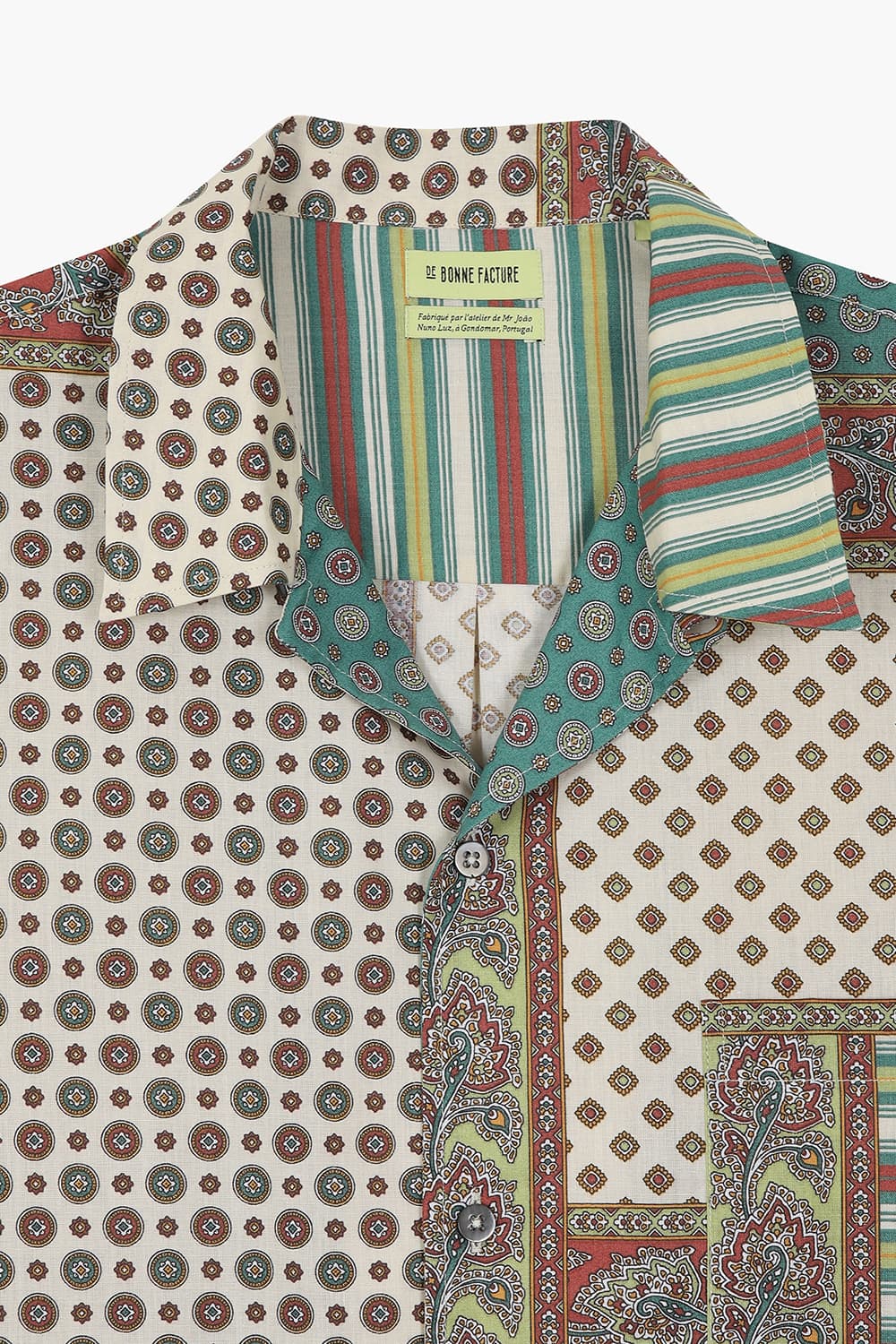 코튼 패치워크 102 그린 반소매 셔츠