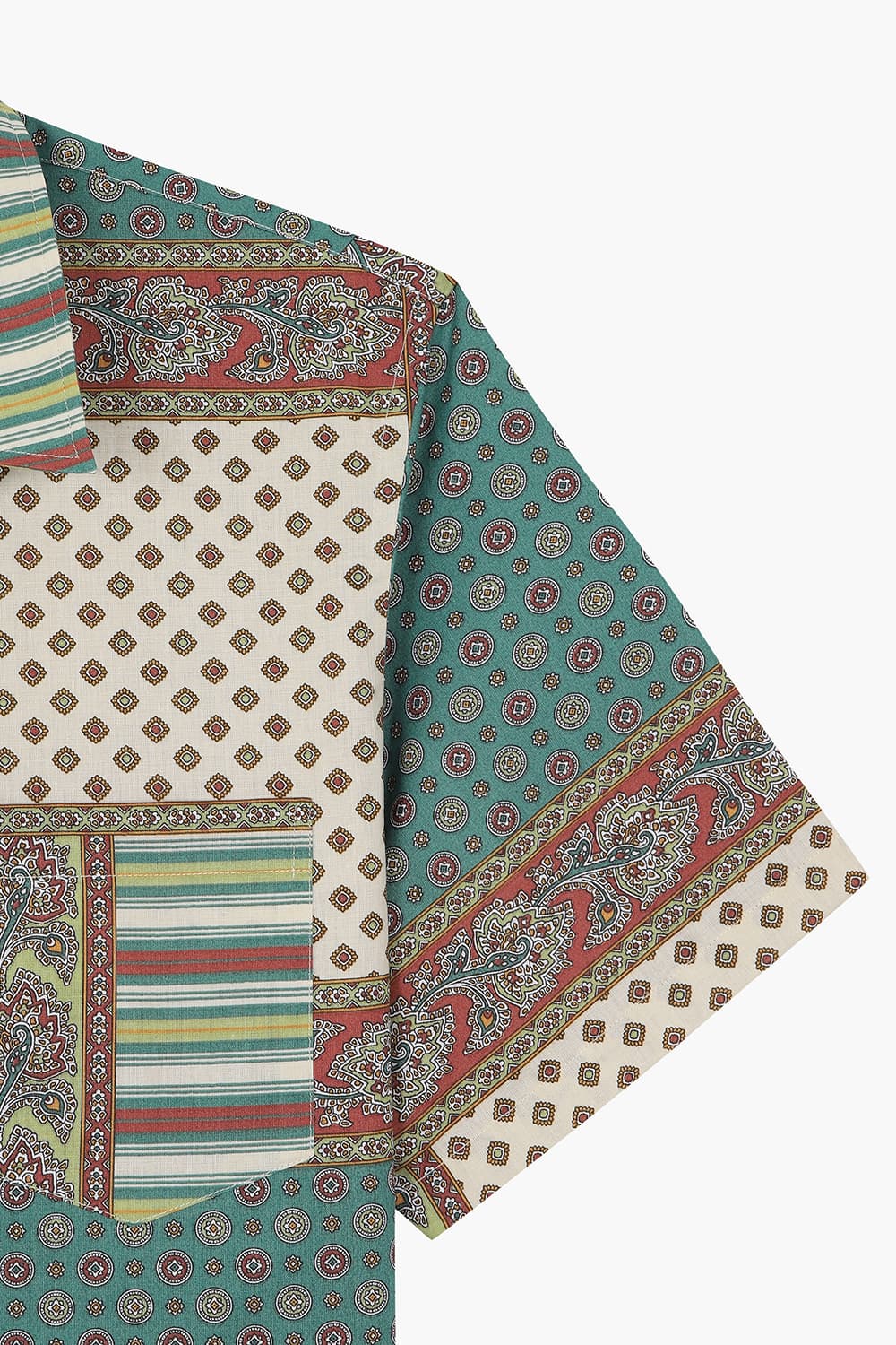 코튼 패치워크 102 그린 반소매 셔츠