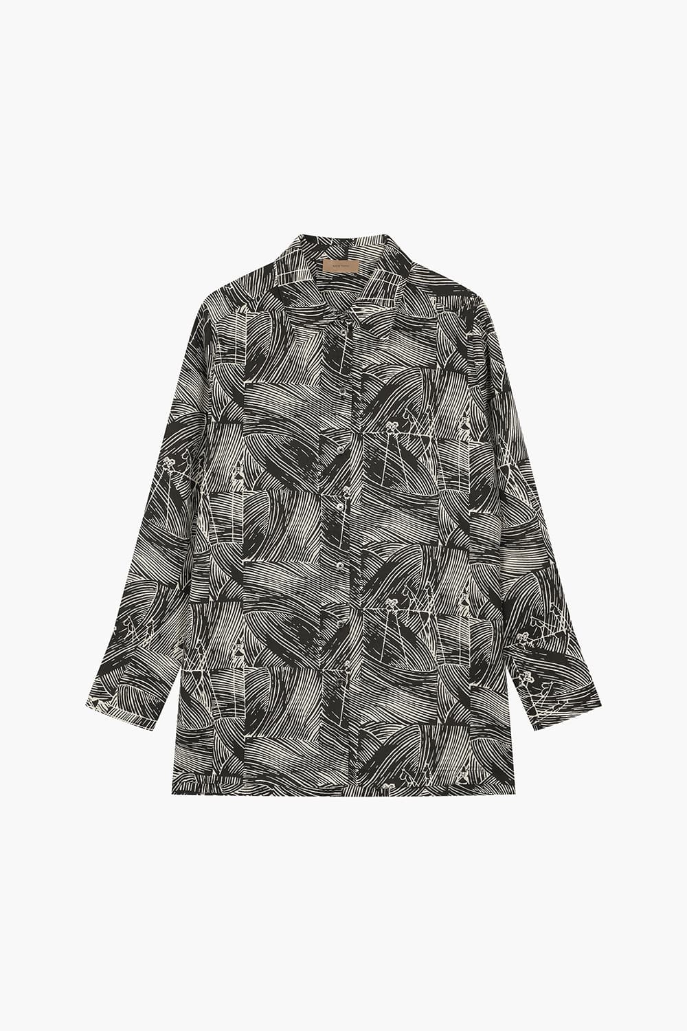 SELIE 텐셀 무민 일러스트 패치워크 102 차콜그레이 셔츠