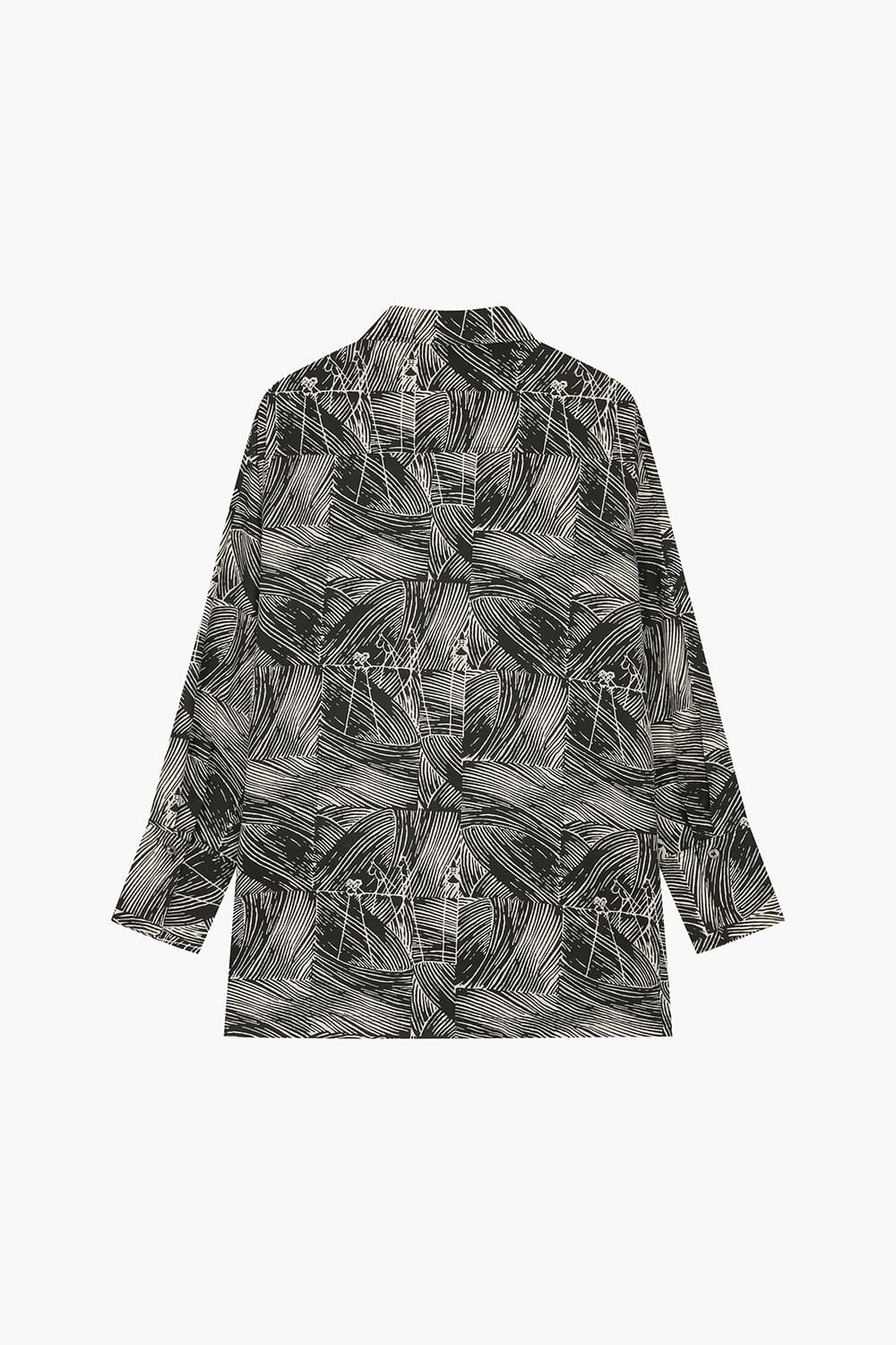 SELIE 텐셀 무민 일러스트 패치워크 102 차콜그레이 셔츠