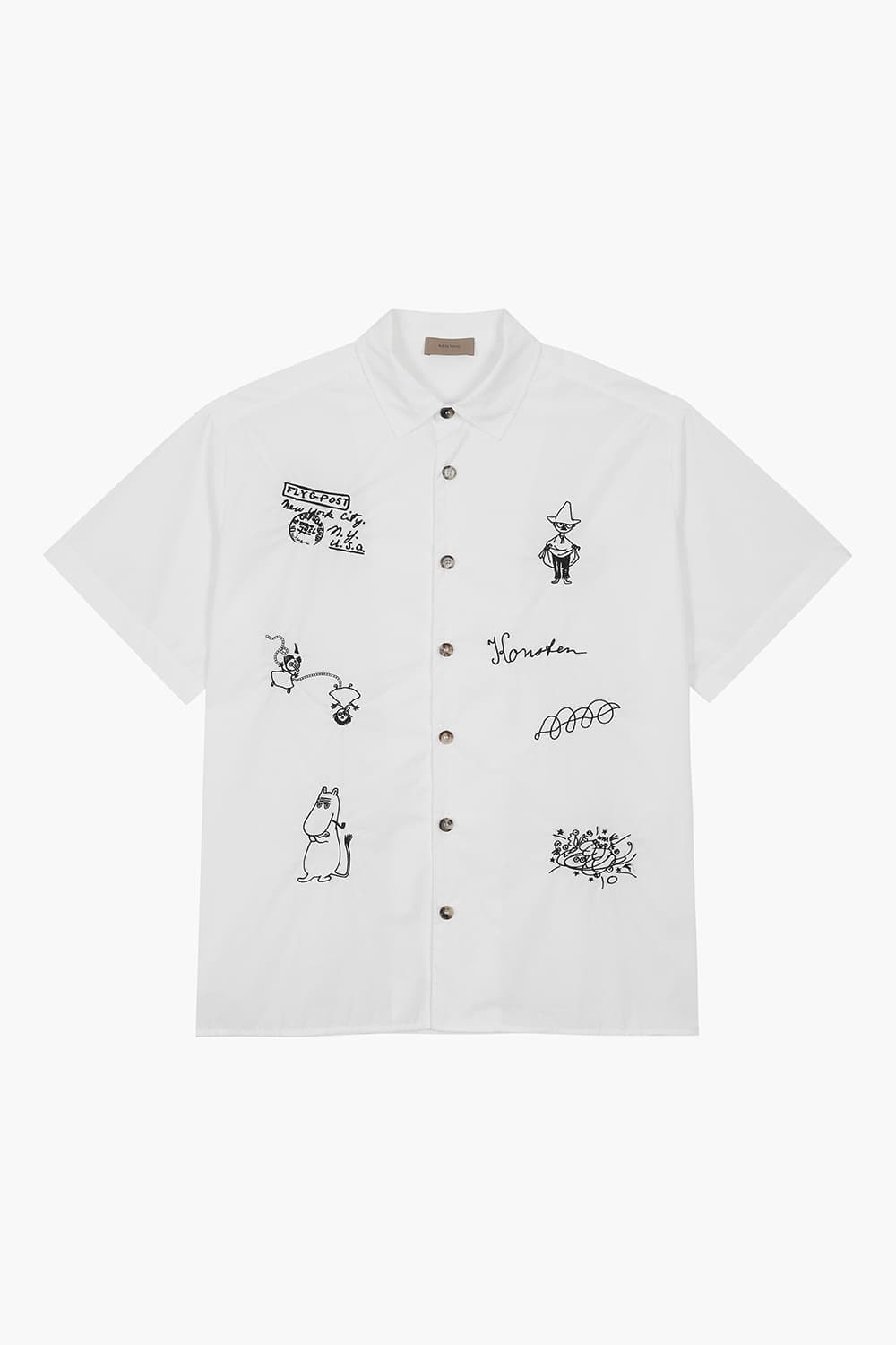 SALVIO 코튼 무민 일러스트 101 화이트 반소매 셔츠