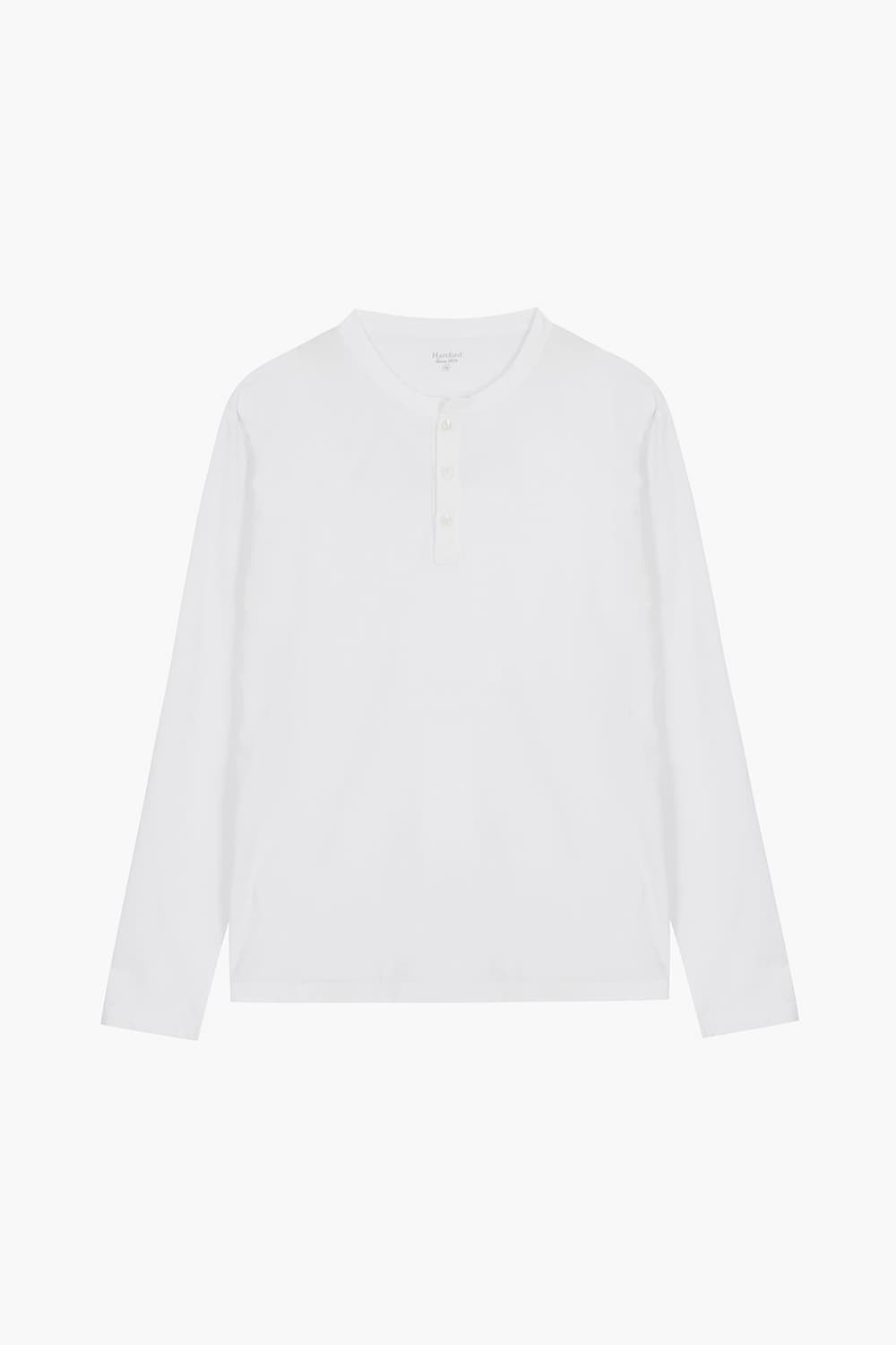 코튼 헨리넥 104 화이트 긴소매 티셔츠