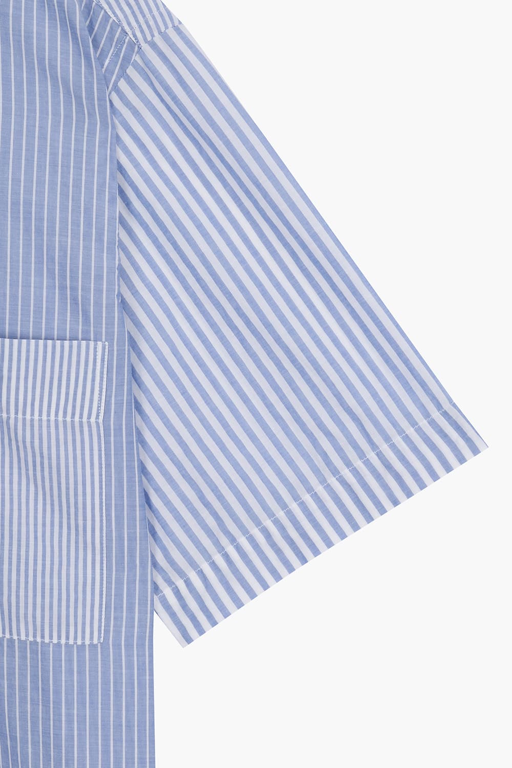 코튼 스트라이프 패치워크 507 블루 반소매 셔츠