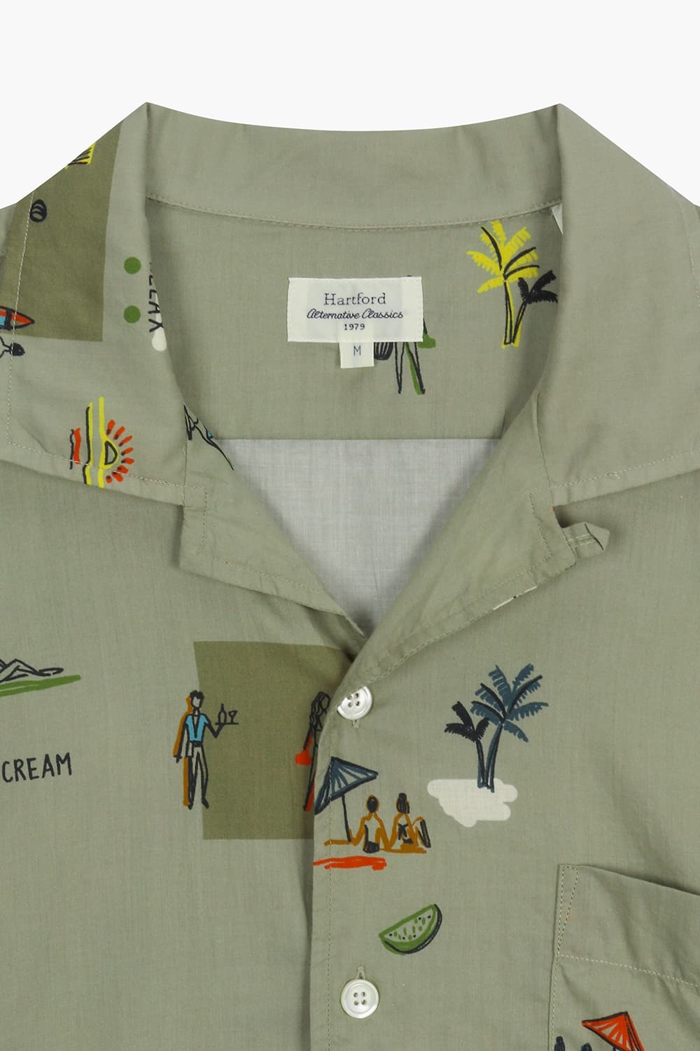 코튼 일러스트 테일러드 카라 505 카키 반소매 셔츠