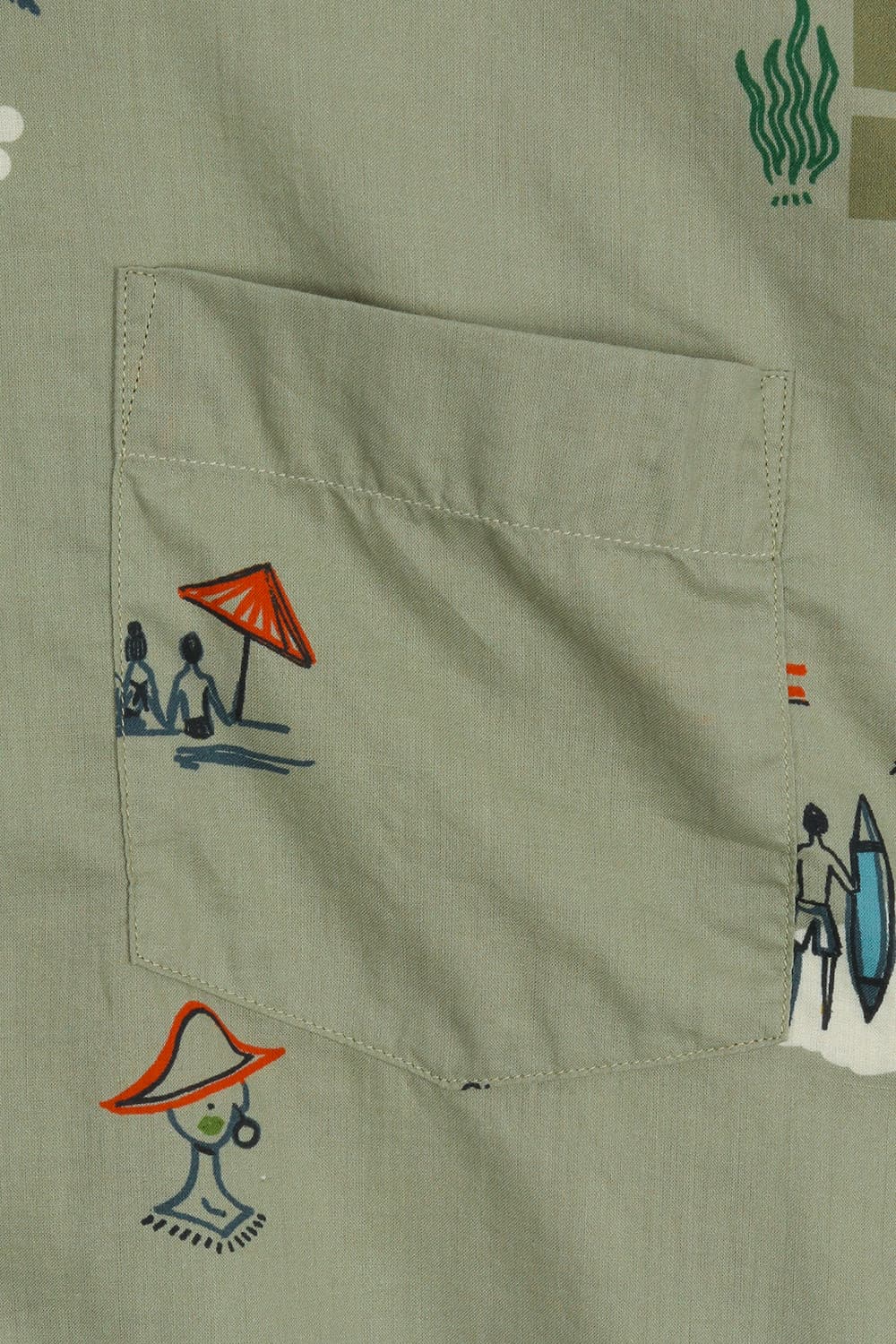 코튼 일러스트 테일러드 카라 505 카키 반소매 셔츠