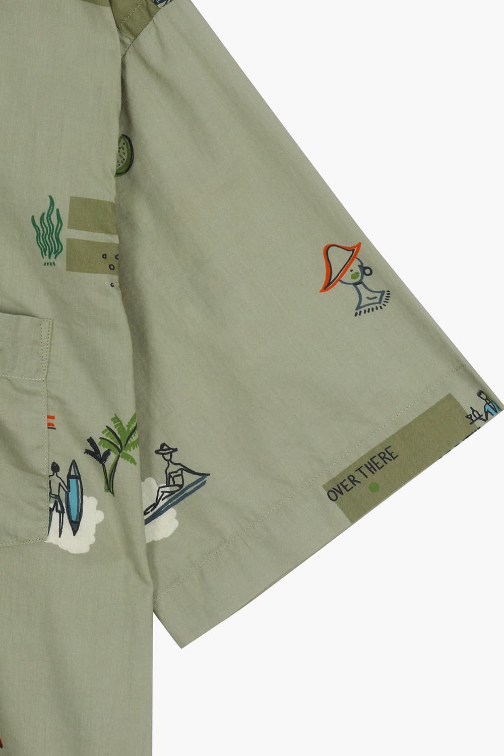 코튼 일러스트 테일러드 카라 505 카키 반소매 셔츠