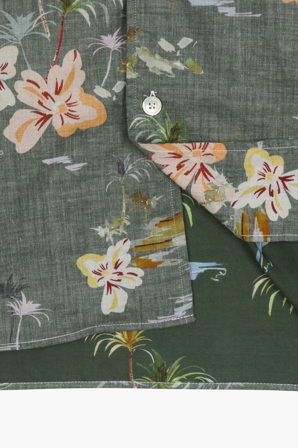 코튼 하와이안 테일러드 카라 504 카키 반소매 셔츠