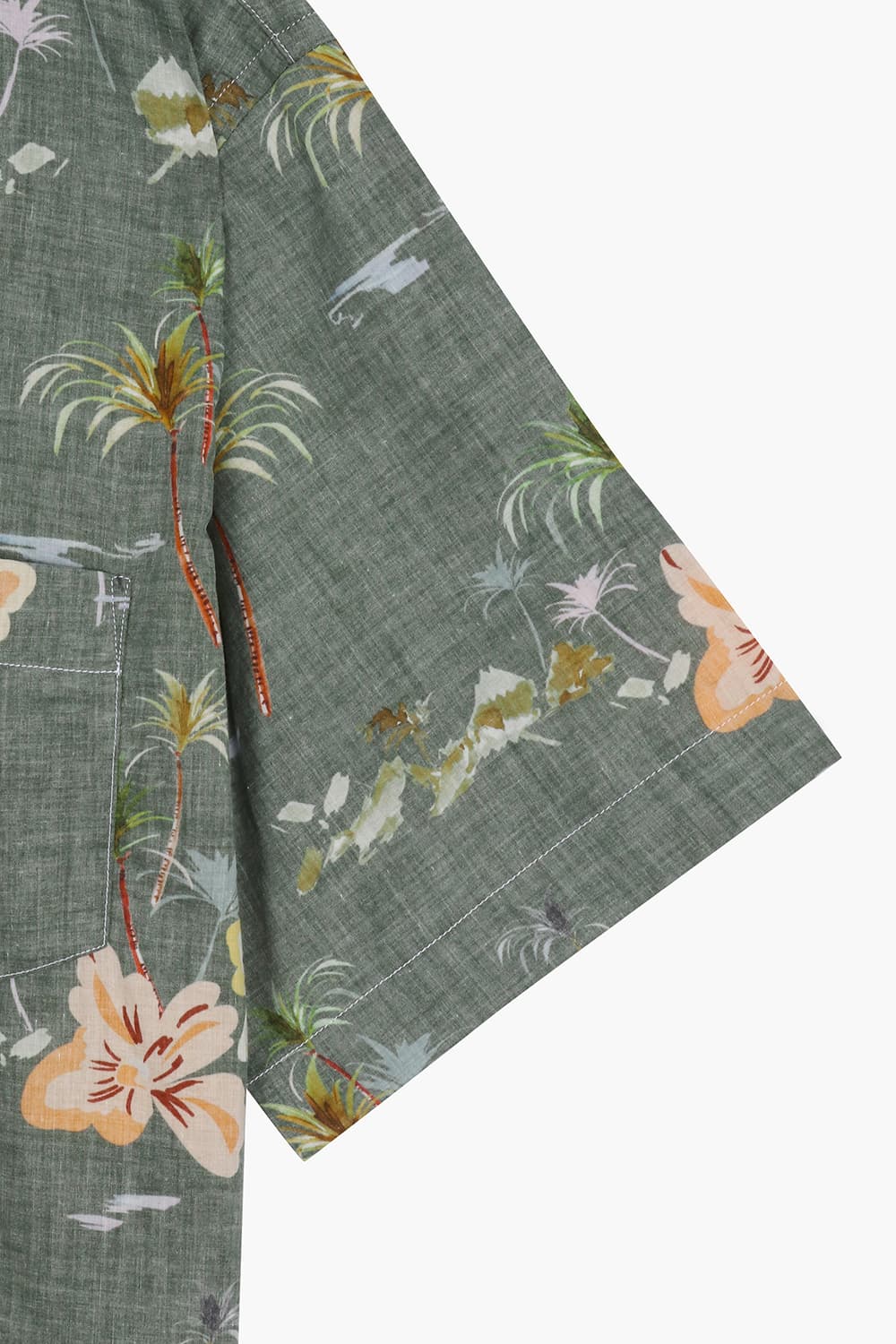 코튼 하와이안 테일러드 카라 504 카키 반소매 셔츠