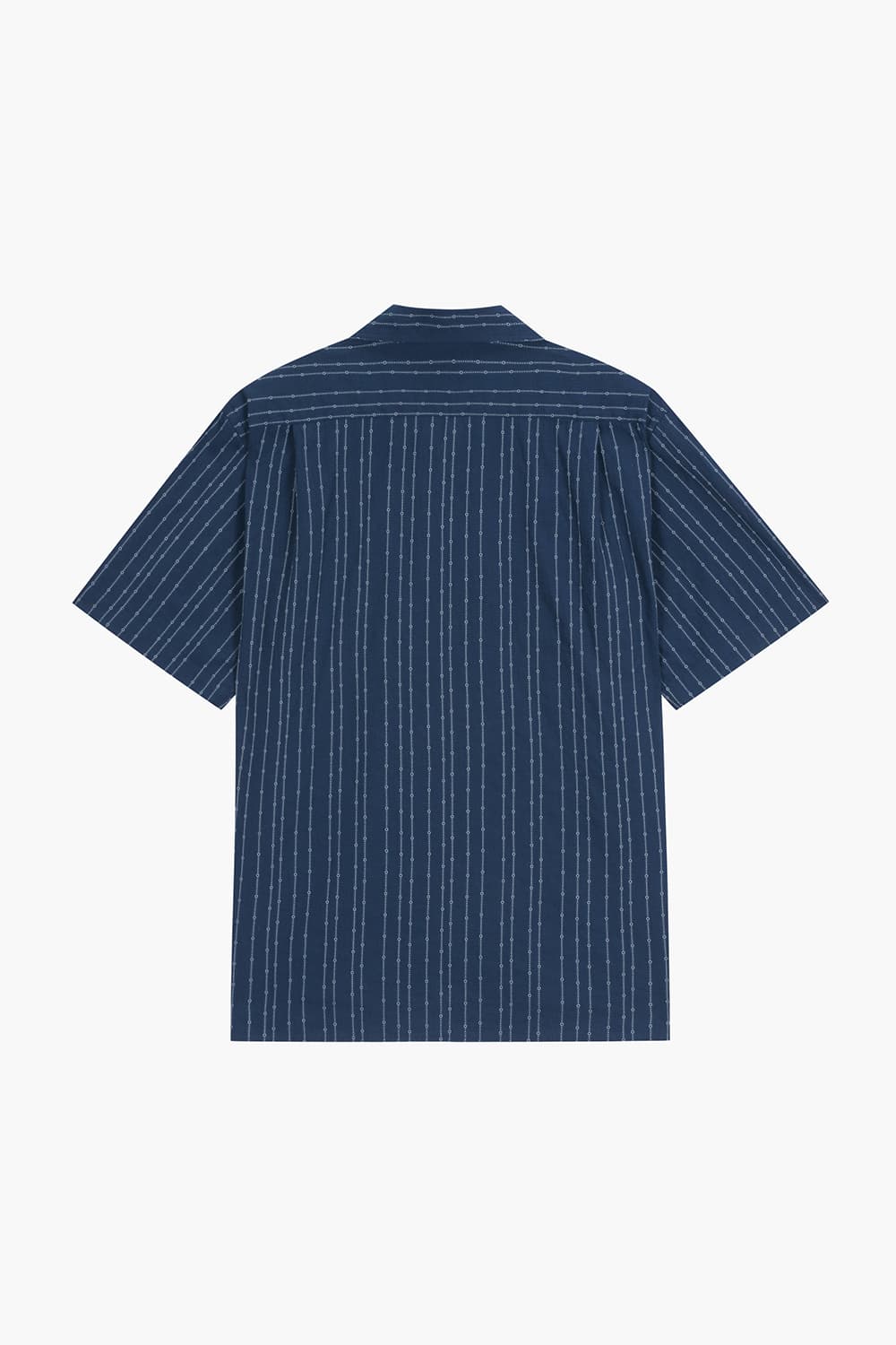코튼 일러스트 스프라이프 테일러드 카라 502 네이비 반소매 셔츠