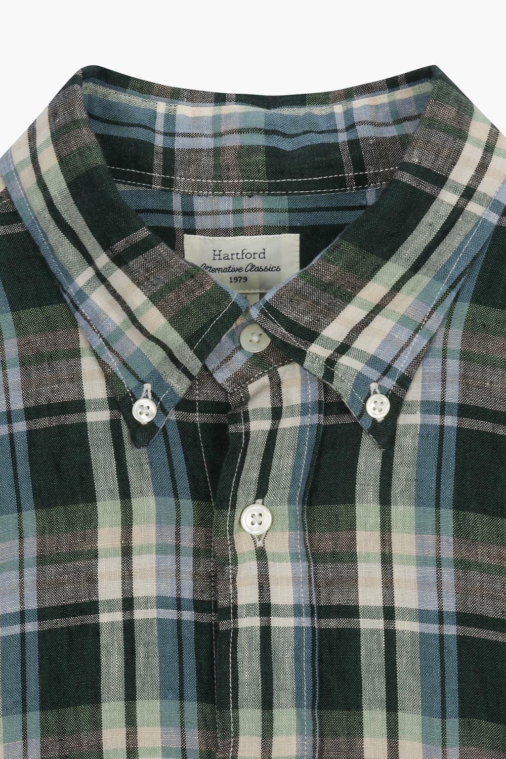PITT 린넨 타탄 체크 버튼 다운 카라 106 그린 셔츠