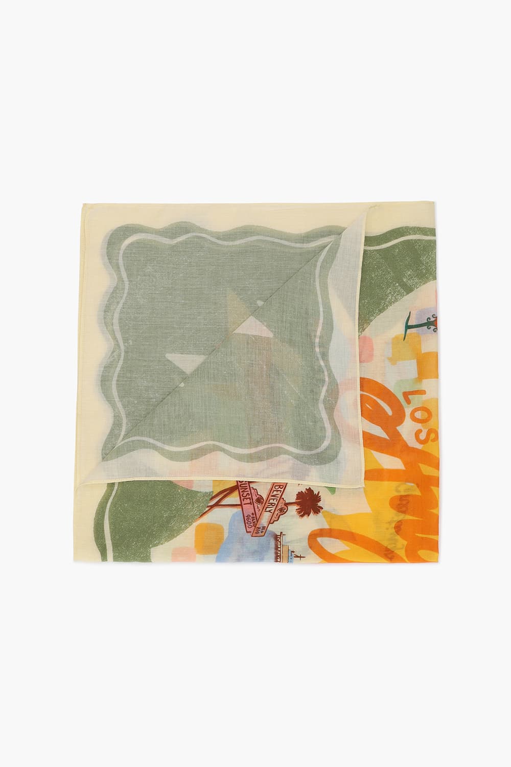 코튼 바캉스 일러스트 101 카키 스카프