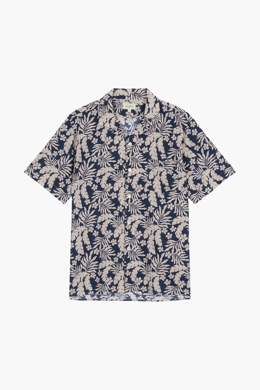 코튼 하와이안 테일러드 카라 508 다크네이비 반소매 셔츠