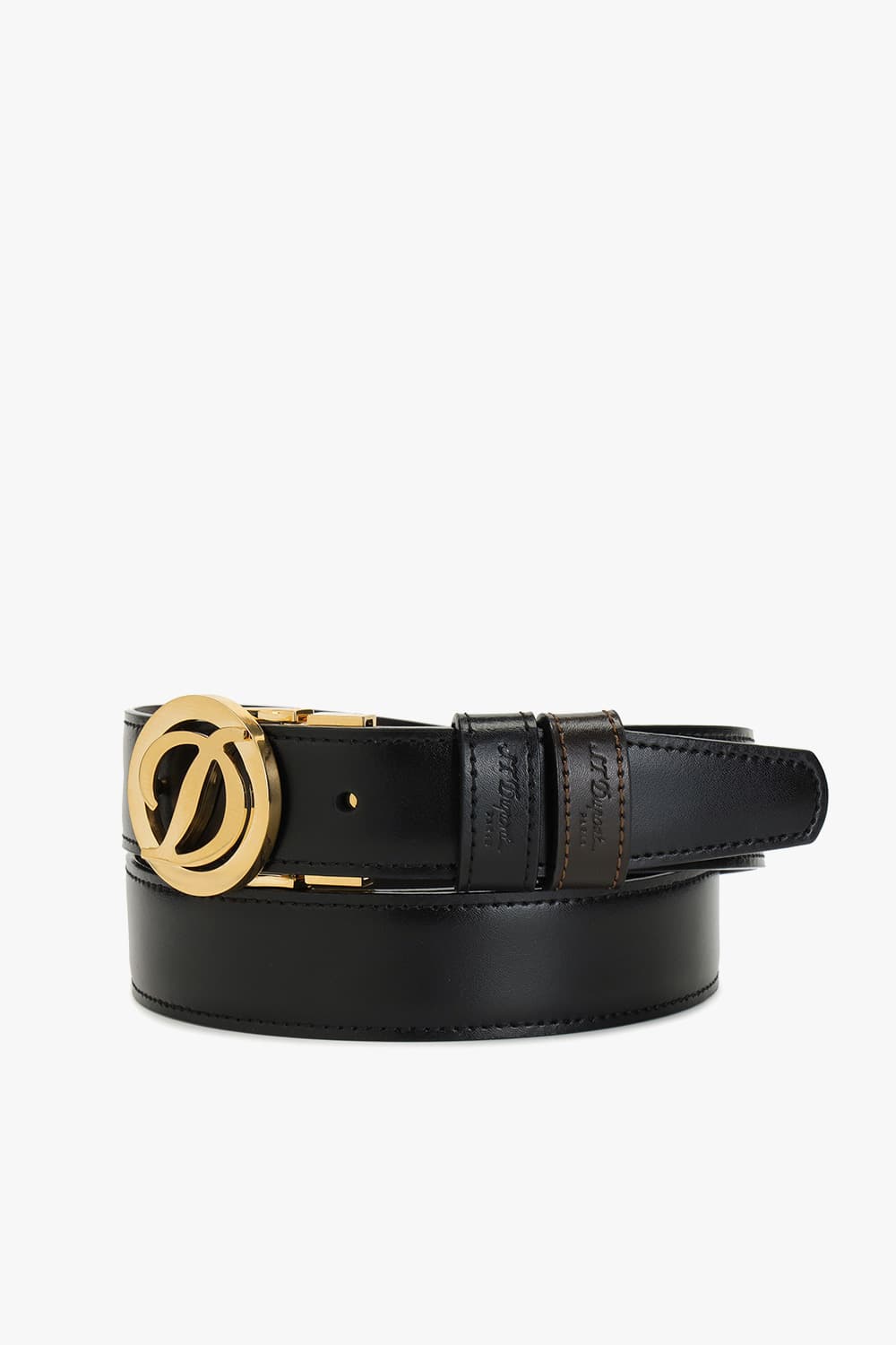D 로고 라운드 버클 리버서블 벨트 골드 30MM 블랙/브라운 CJ8450120B